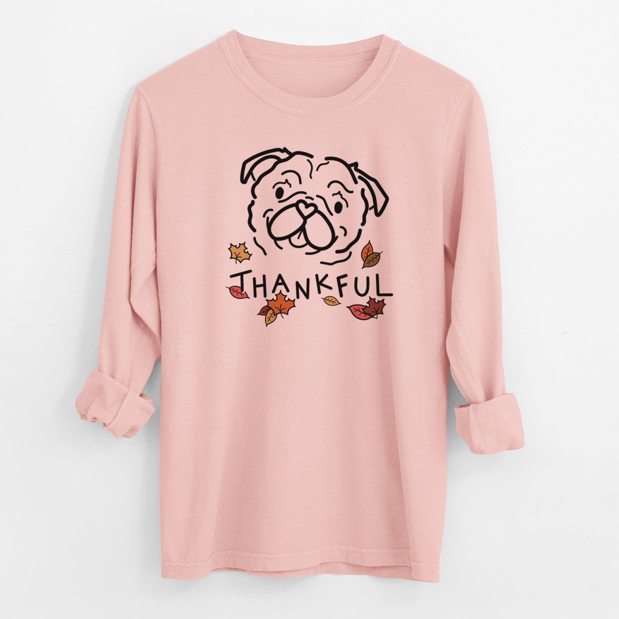 Thankful Pug - Pip - Men's Heavyweight 100% Cotton Long Sleeve