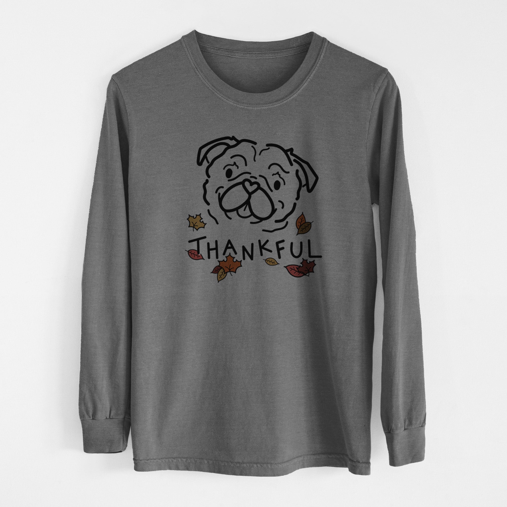 Thankful Pug - Pip - Men's Heavyweight 100% Cotton Long Sleeve