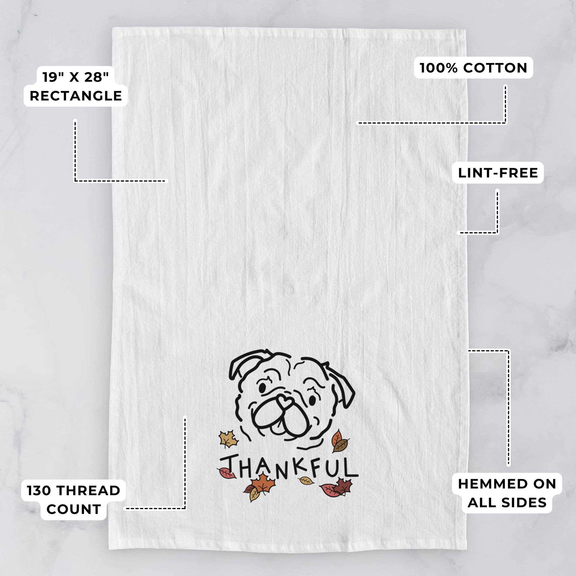 Thankful Pug - Pip - Tea Towel