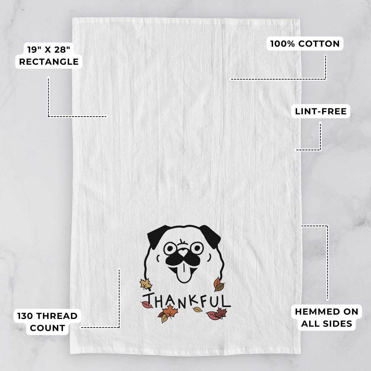 Thankful Pug - Tea Towel
