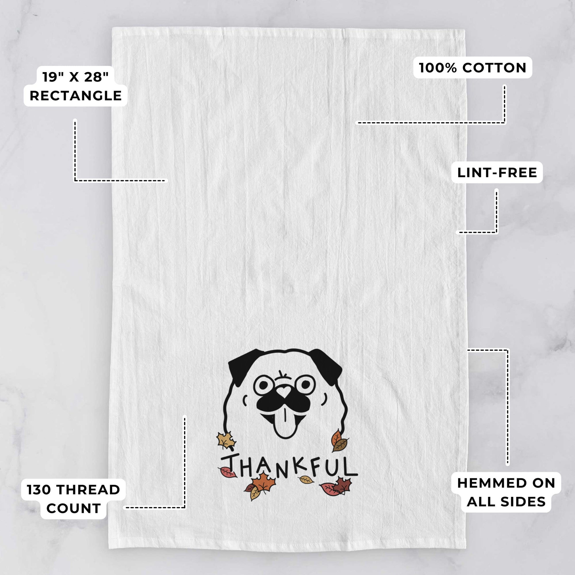 Thankful Pug - Tea Towel