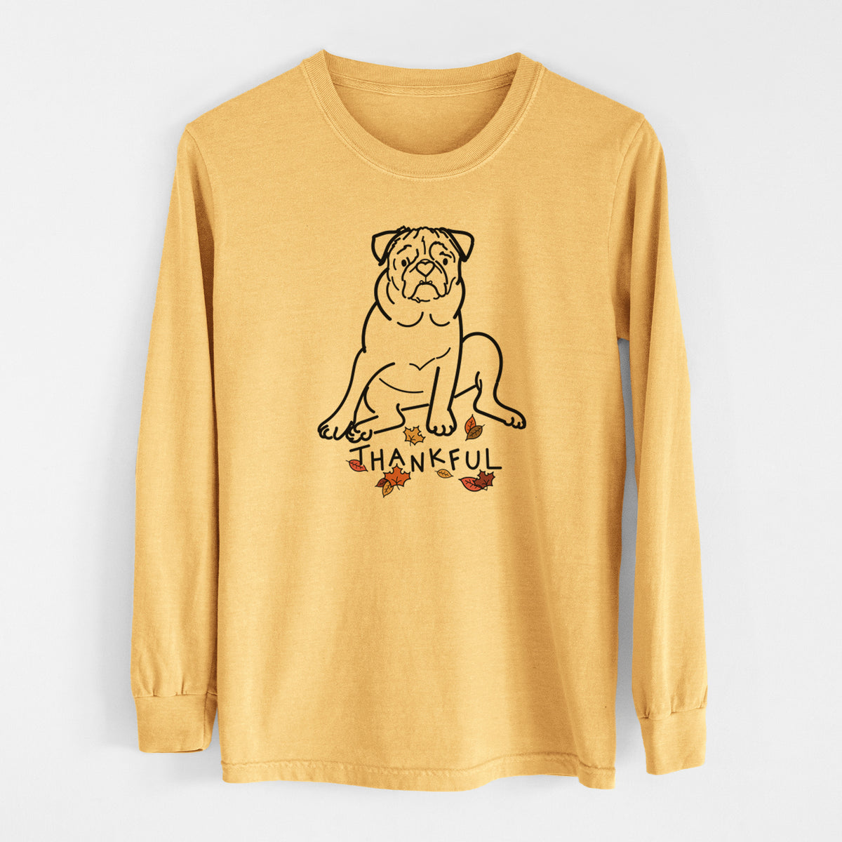 Thankful Pug - Rudy - Men&#39;s Heavyweight 100% Cotton Long Sleeve