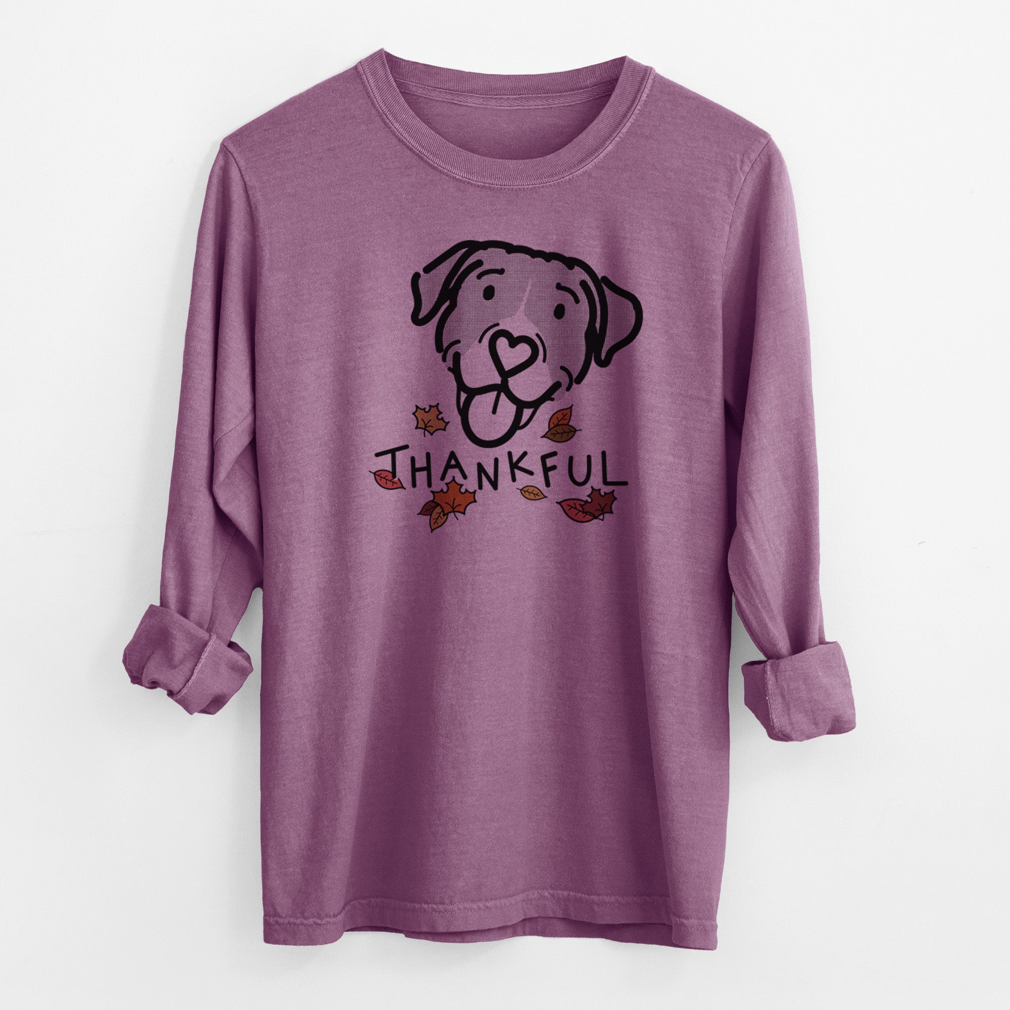 Thankful Pitbull Mix - Shadow - Men's Heavyweight 100% Cotton Long Sleeve