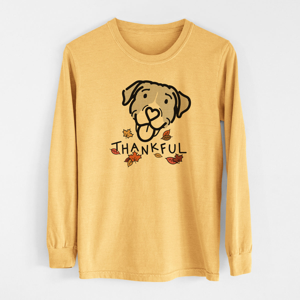 Thankful Pitbull Mix - Shadow - Men&#39;s Heavyweight 100% Cotton Long Sleeve