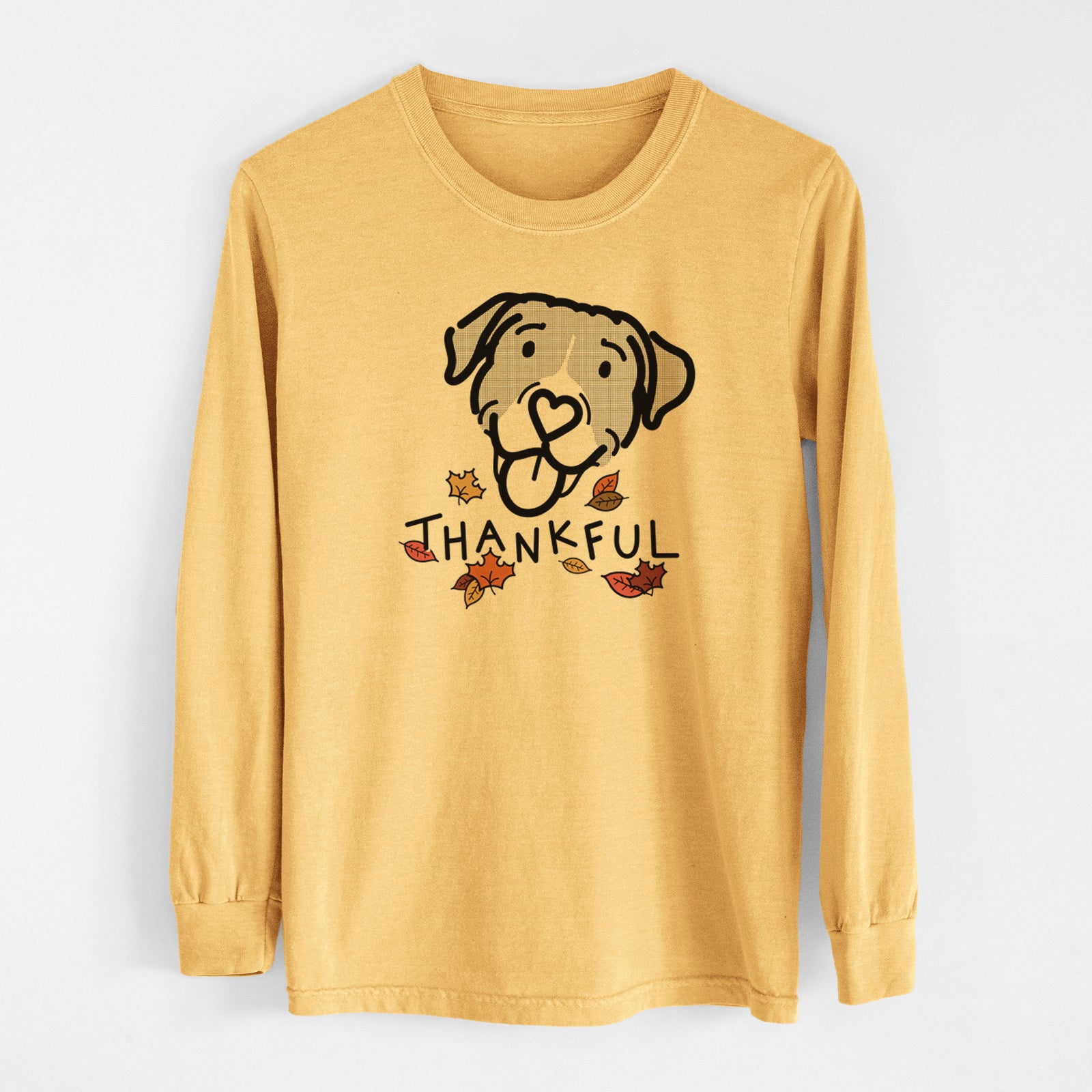 Thankful Pitbull Mix - Shadow - Men's Heavyweight 100% Cotton Long Sleeve