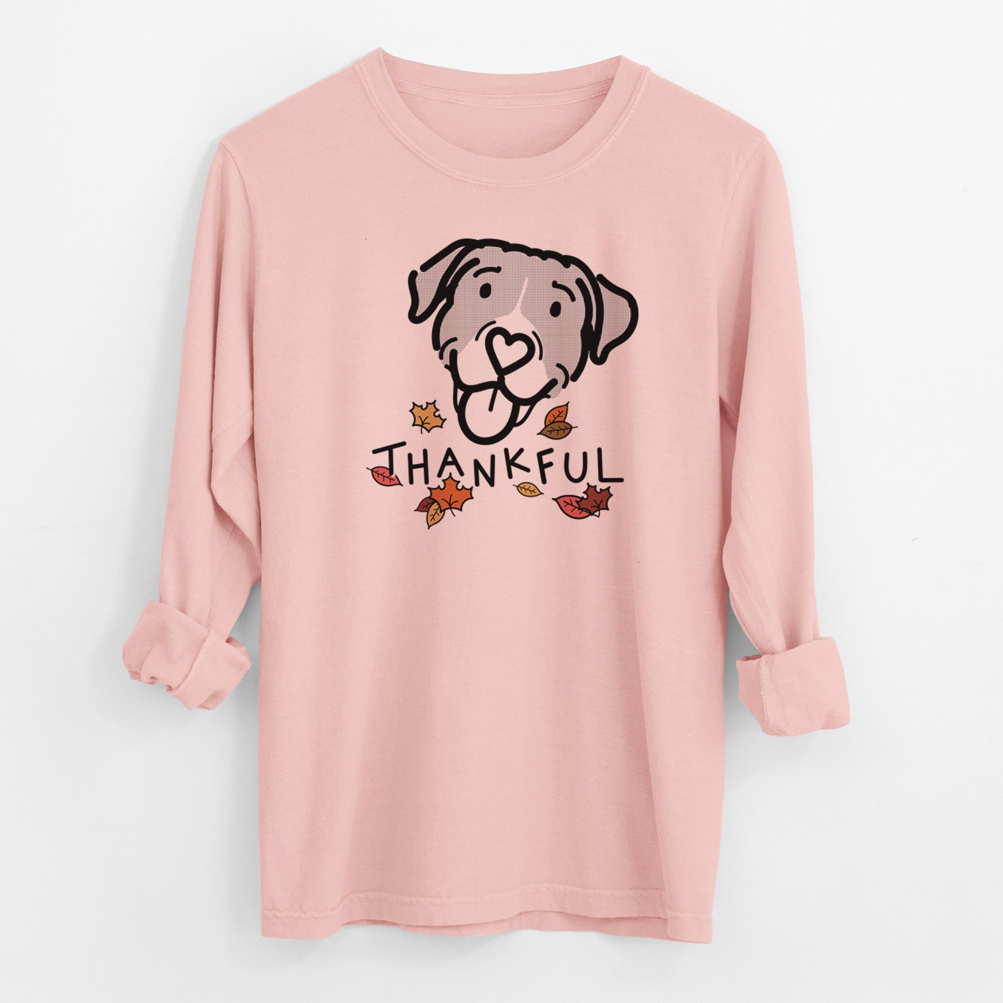 Thankful Pitbull Mix - Shadow - Men's Heavyweight 100% Cotton Long Sleeve