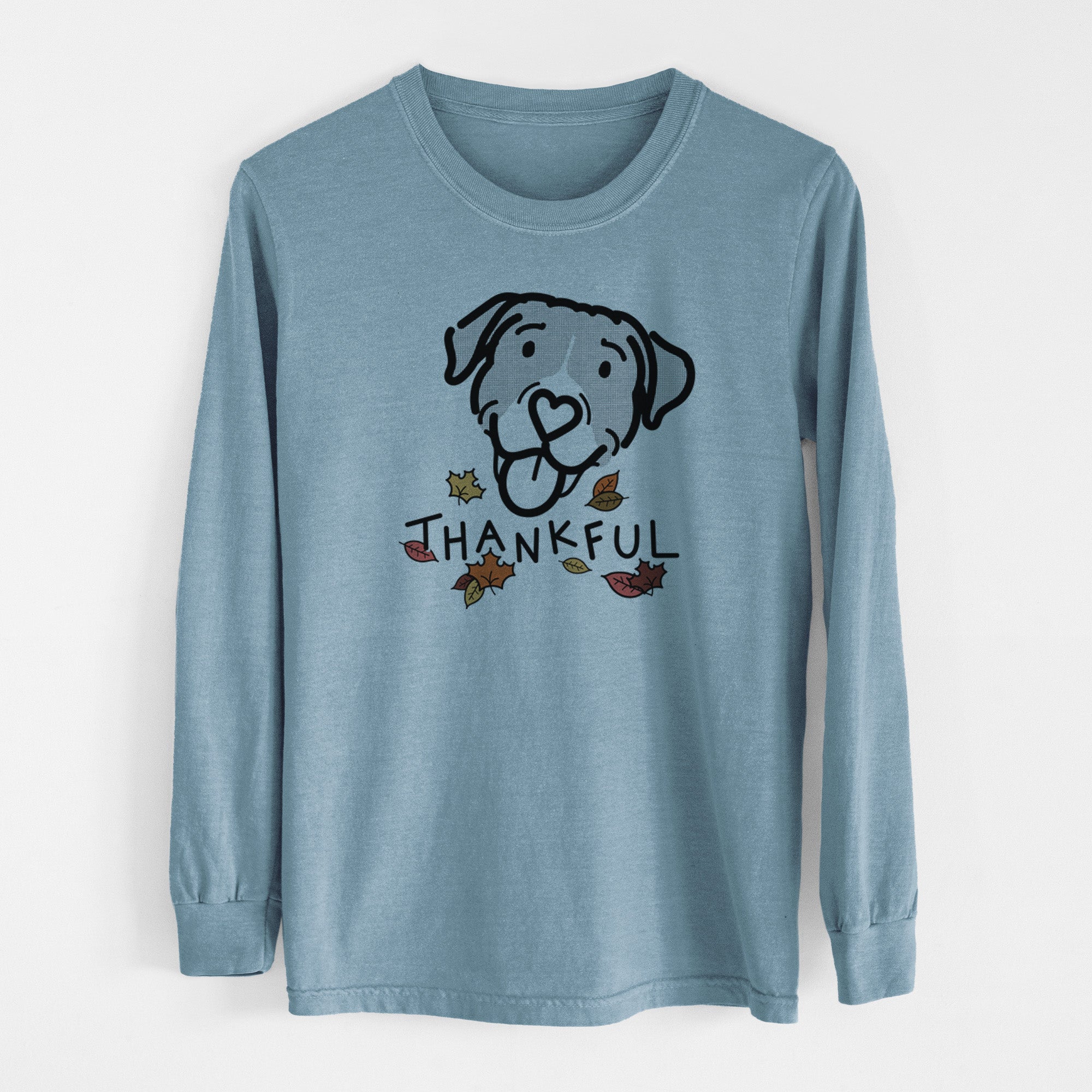 Thankful Pitbull Mix - Shadow - Men's Heavyweight 100% Cotton Long Sleeve