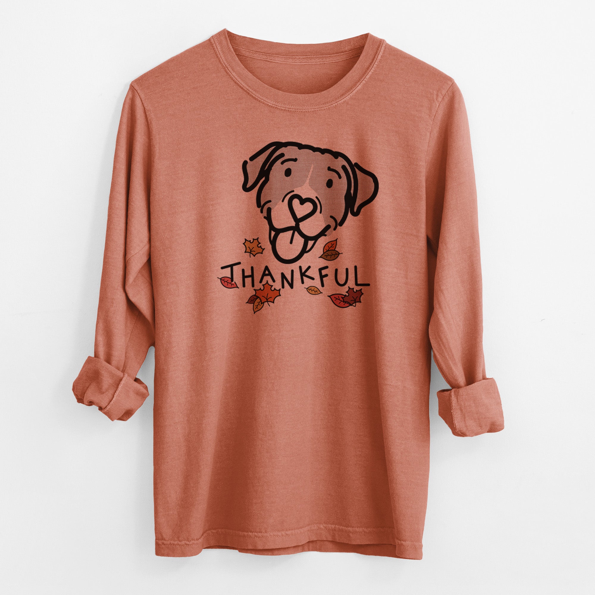 Thankful Pitbull Mix - Shadow - Men's Heavyweight 100% Cotton Long Sleeve