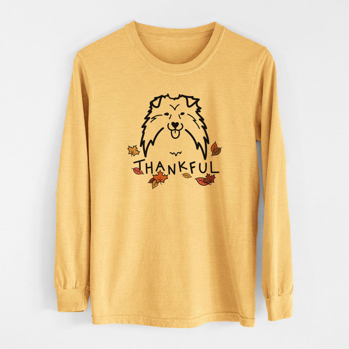 Thankful Shetland Sheepdog - Men&#39;s Heavyweight 100% Cotton Long Sleeve