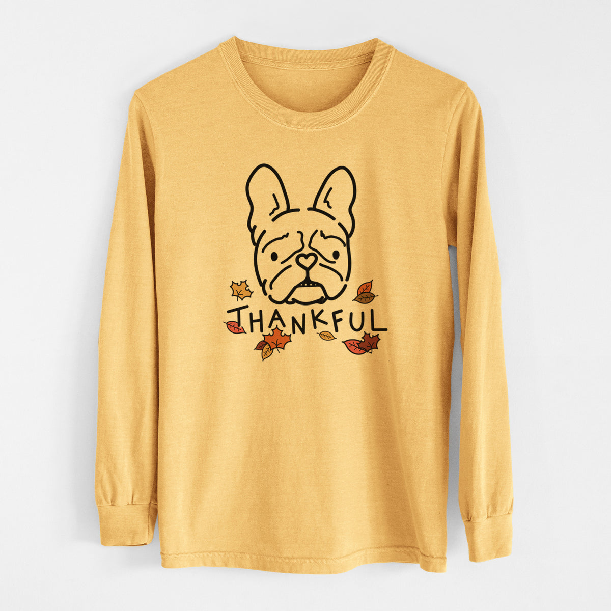 Thankful French Bulldog - Squishy - Men&#39;s Heavyweight 100% Cotton Long Sleeve