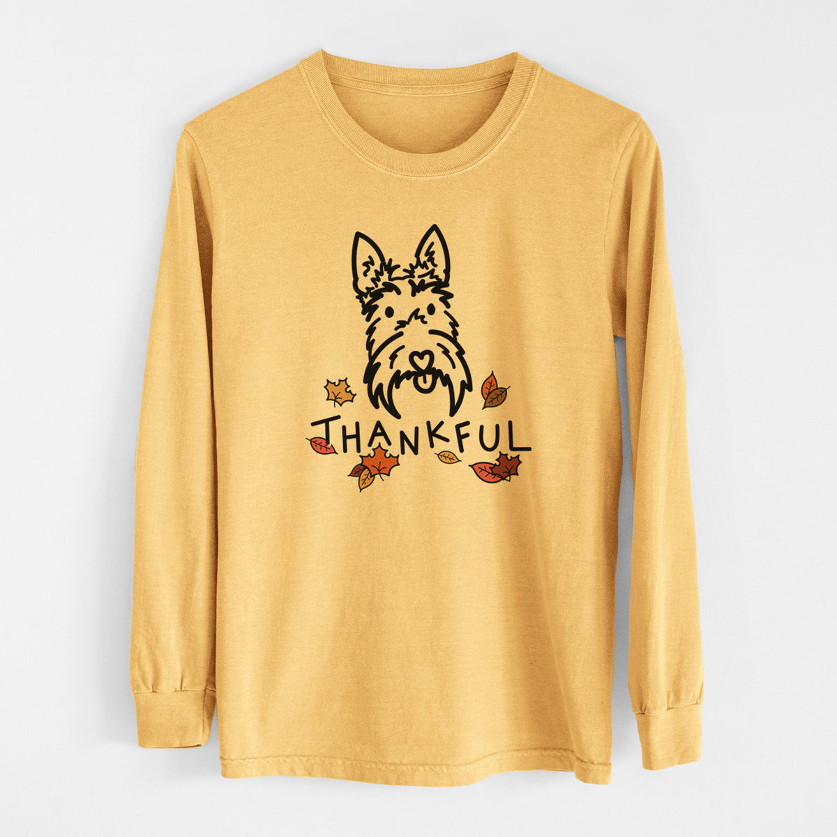 Thankful Scottish Terrier - Thistle - Men&#39;s Heavyweight 100% Cotton Long Sleeve