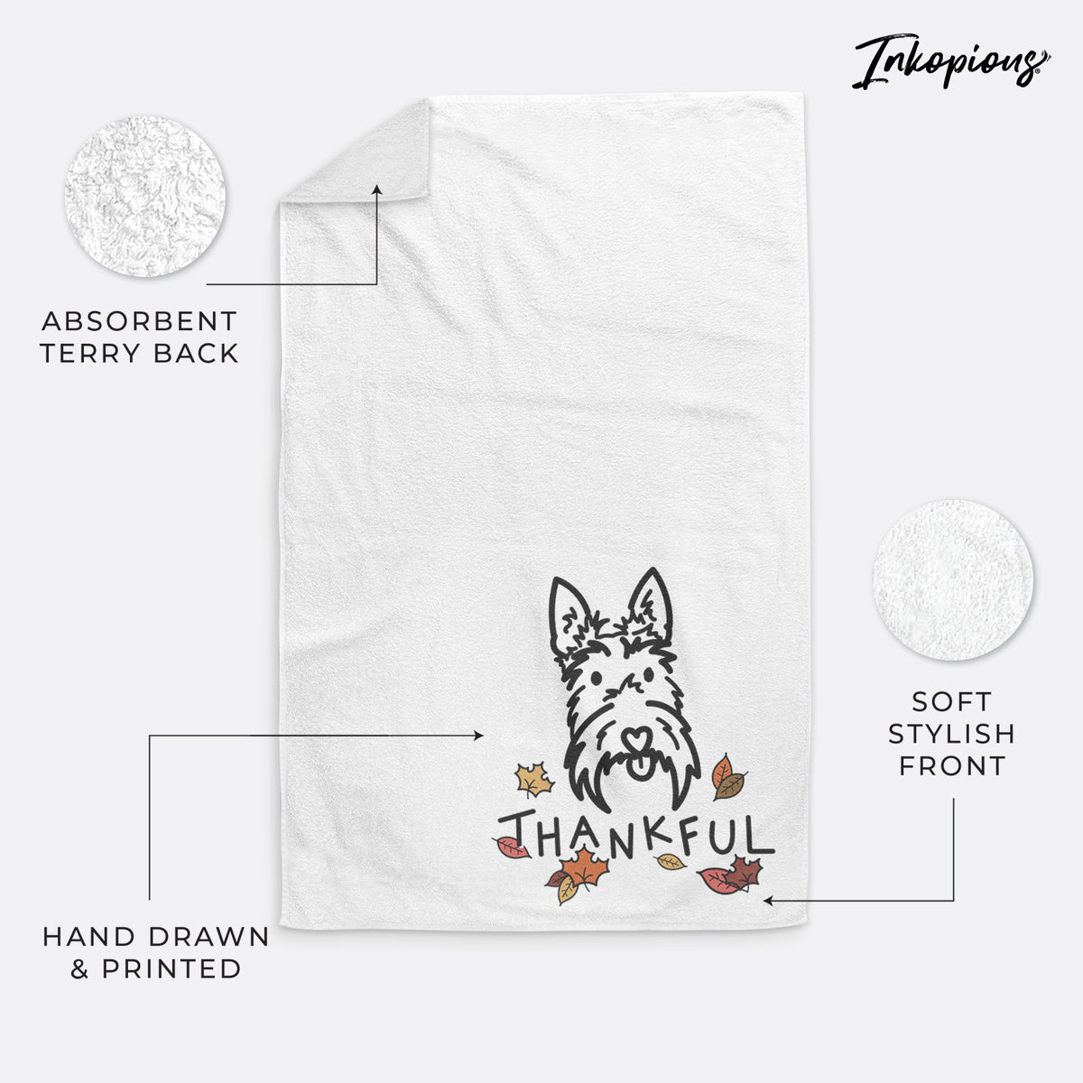 Thankful Scottish Terrier - Thistle - Decorative Hand Towel