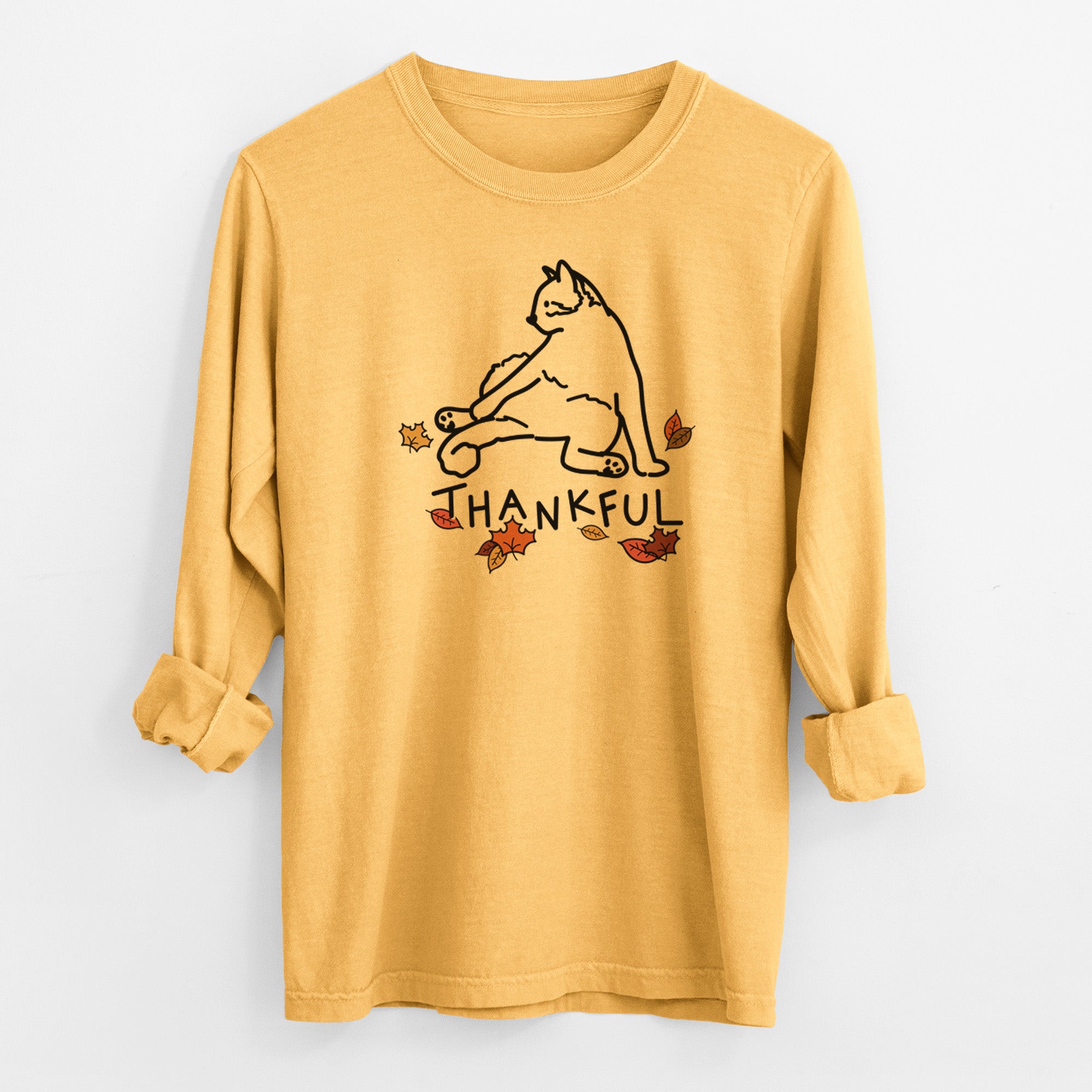 Thankful Cat - Tom - Men's Heavyweight 100% Cotton Long Sleeve