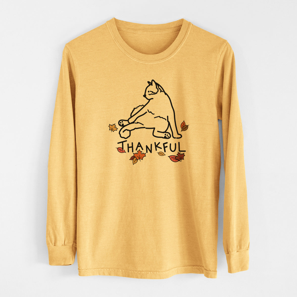 Thankful Cat - Tom - Men&#39;s Heavyweight 100% Cotton Long Sleeve