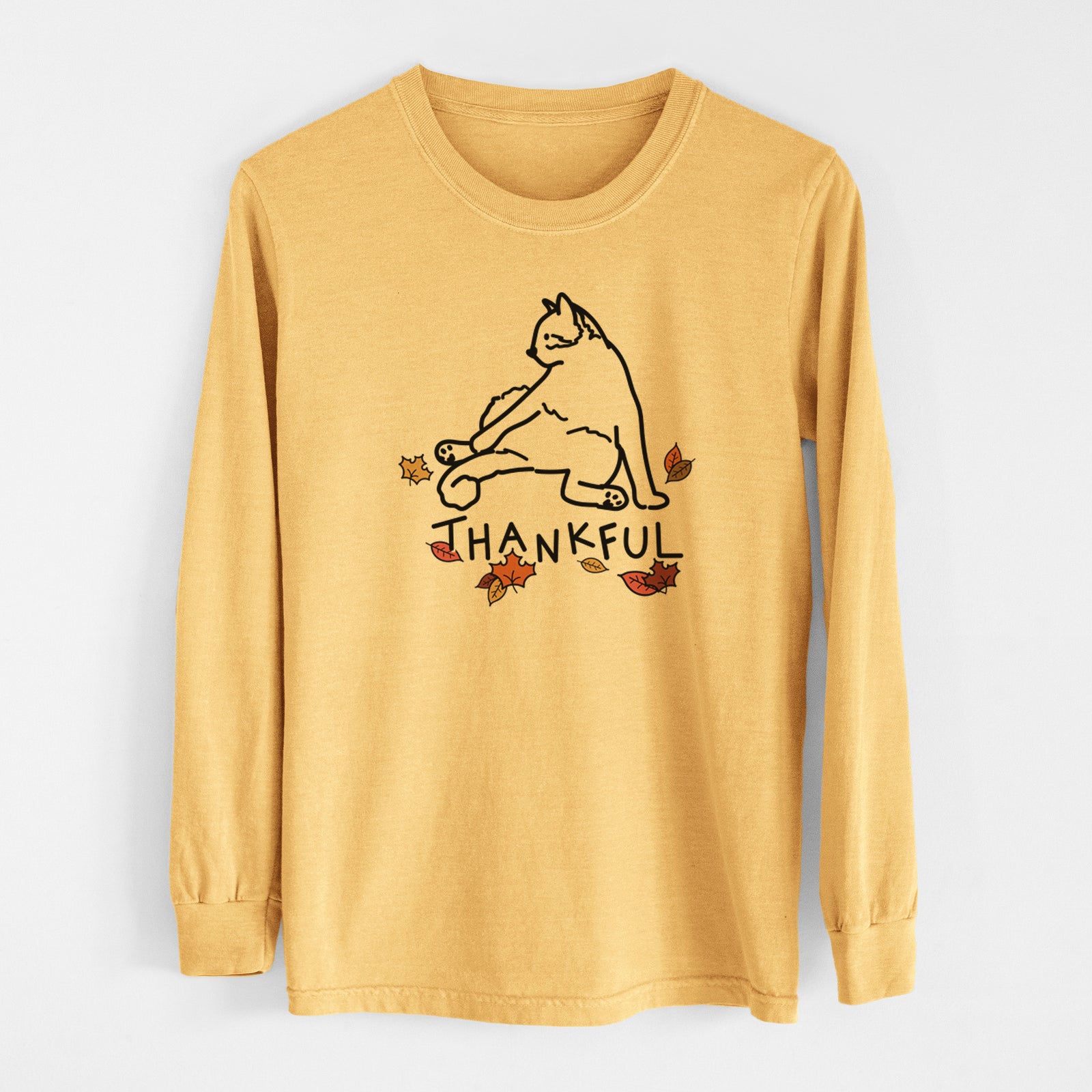 Thankful Cat - Tom - Men's Heavyweight 100% Cotton Long Sleeve