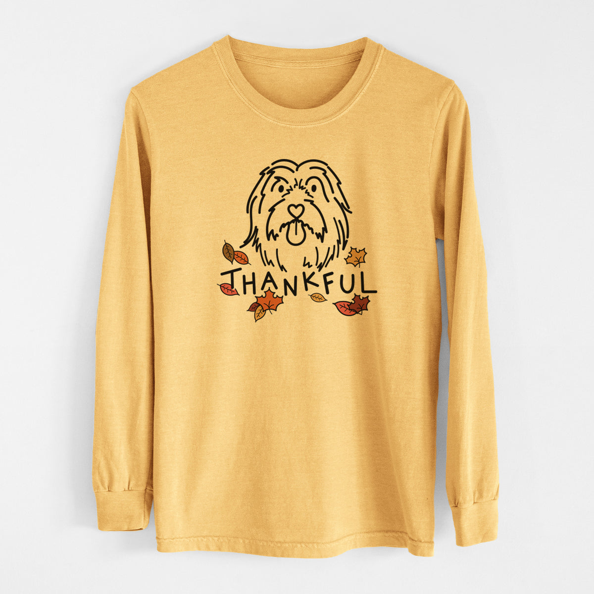 Thankful Bearded Collie - Tucker - Men&#39;s Heavyweight 100% Cotton Long Sleeve