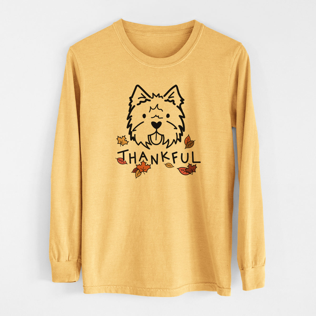 Thankful West Highland Terrier - Men&#39;s Heavyweight 100% Cotton Long Sleeve