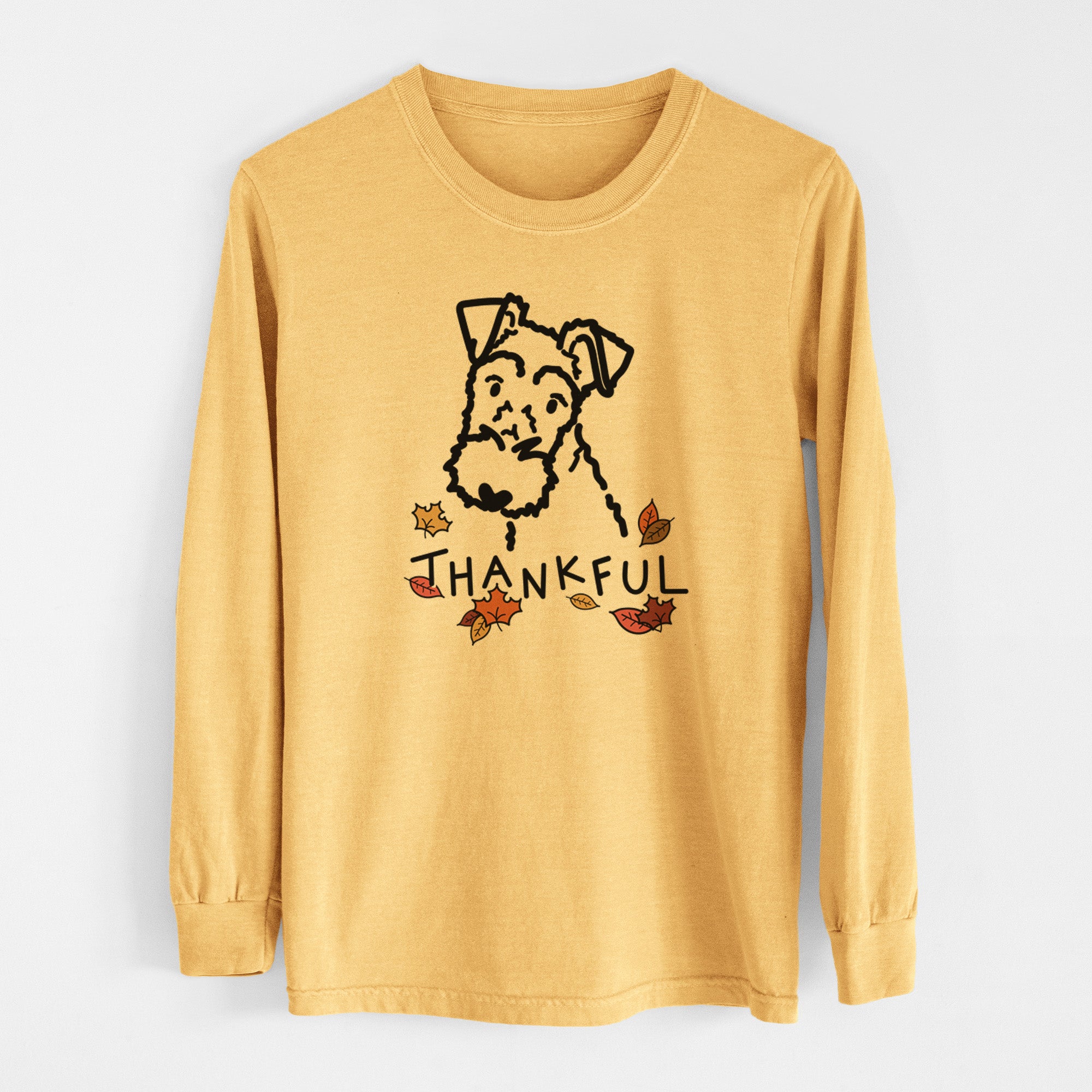 Thankful Wire Fox Terrier - Men's Heavyweight 100% Cotton Long Sleeve