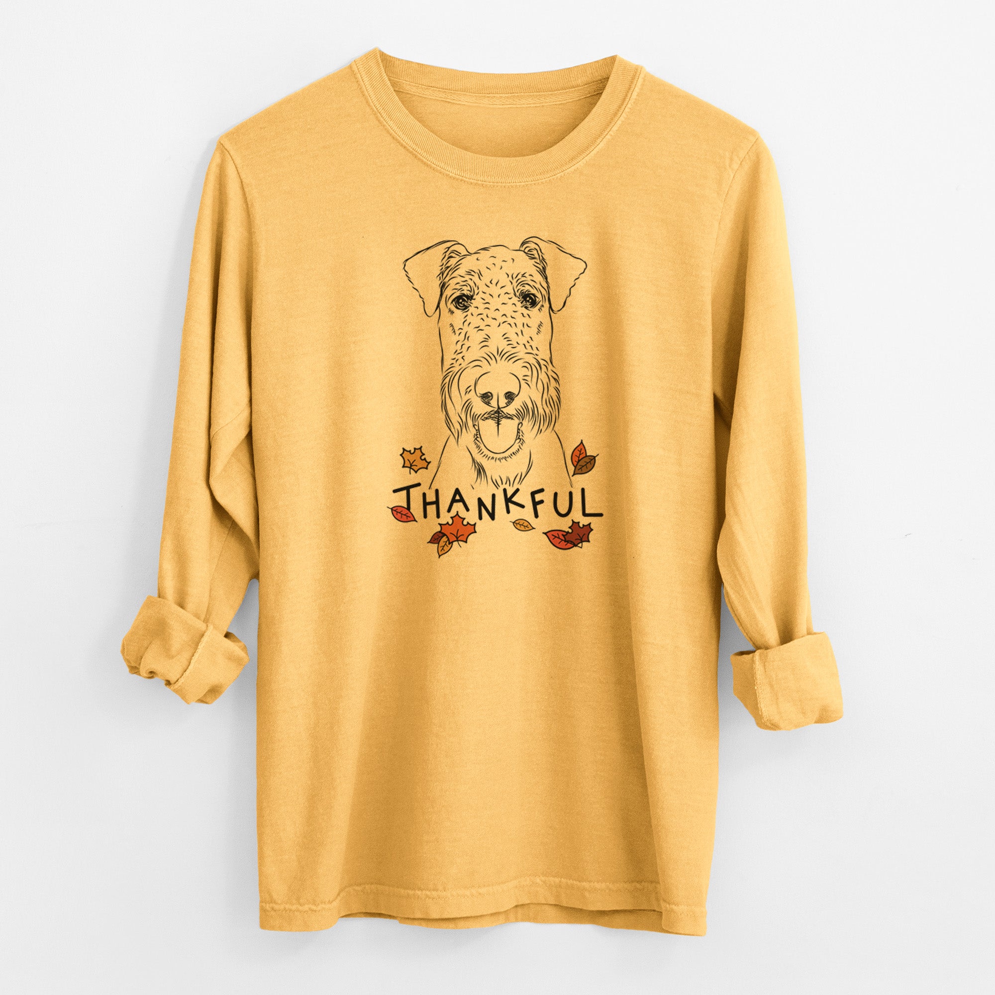 Thankful Andy the Airedale Terrier - Men's Heavyweight 100% Cotton Long Sleeve