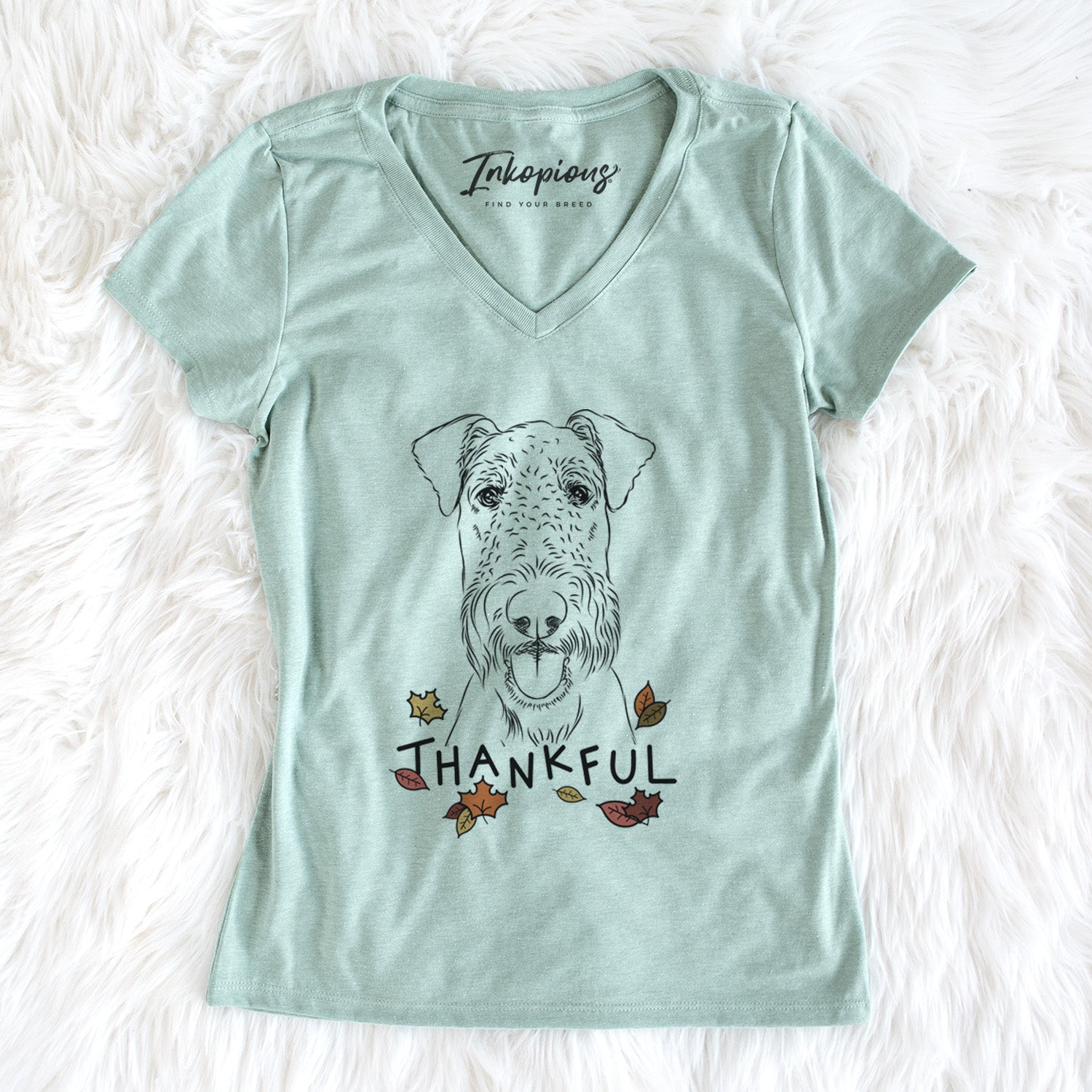 Thankful Andy the Airedale Terrier - Women's V-neck Shirt