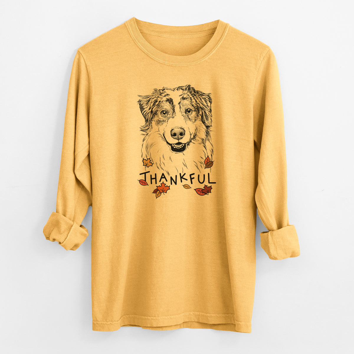 Thankful Aonghus the Australian Shepherd - Men's Heavyweight 100% Cotton Long Sleeve
