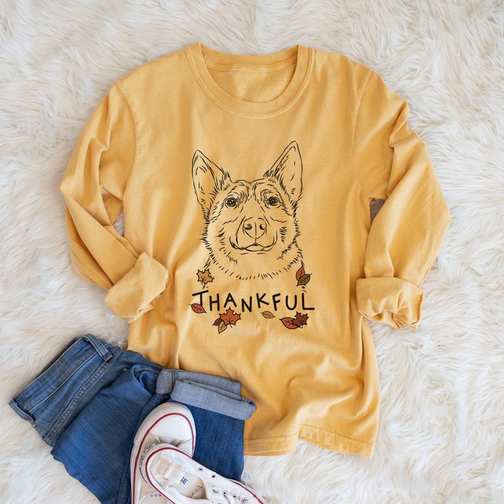 Thankful Austin the Heeler - Men's Heavyweight 100% Cotton Long Sleeve