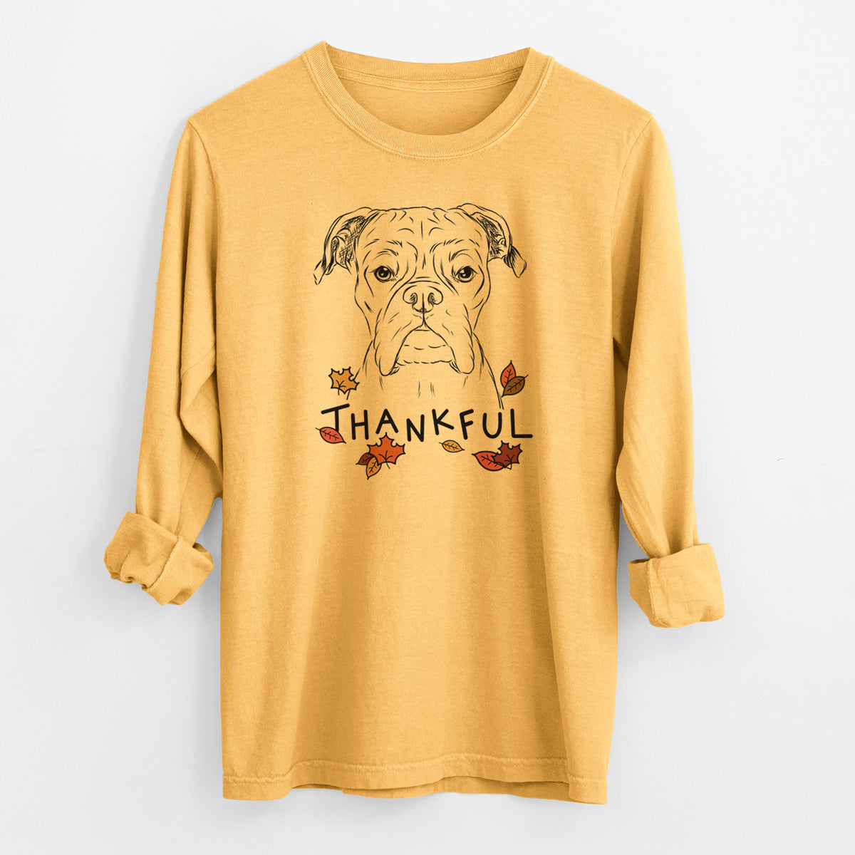 Thankful Axel the Boxer - Men's Heavyweight 100% Cotton Long Sleeve