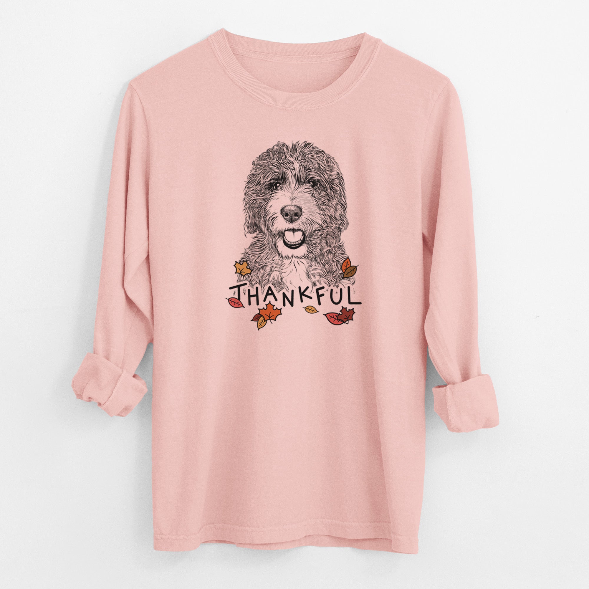 Thankful Bash the Bernedoodle - Men's Heavyweight 100% Cotton Long Sleeve