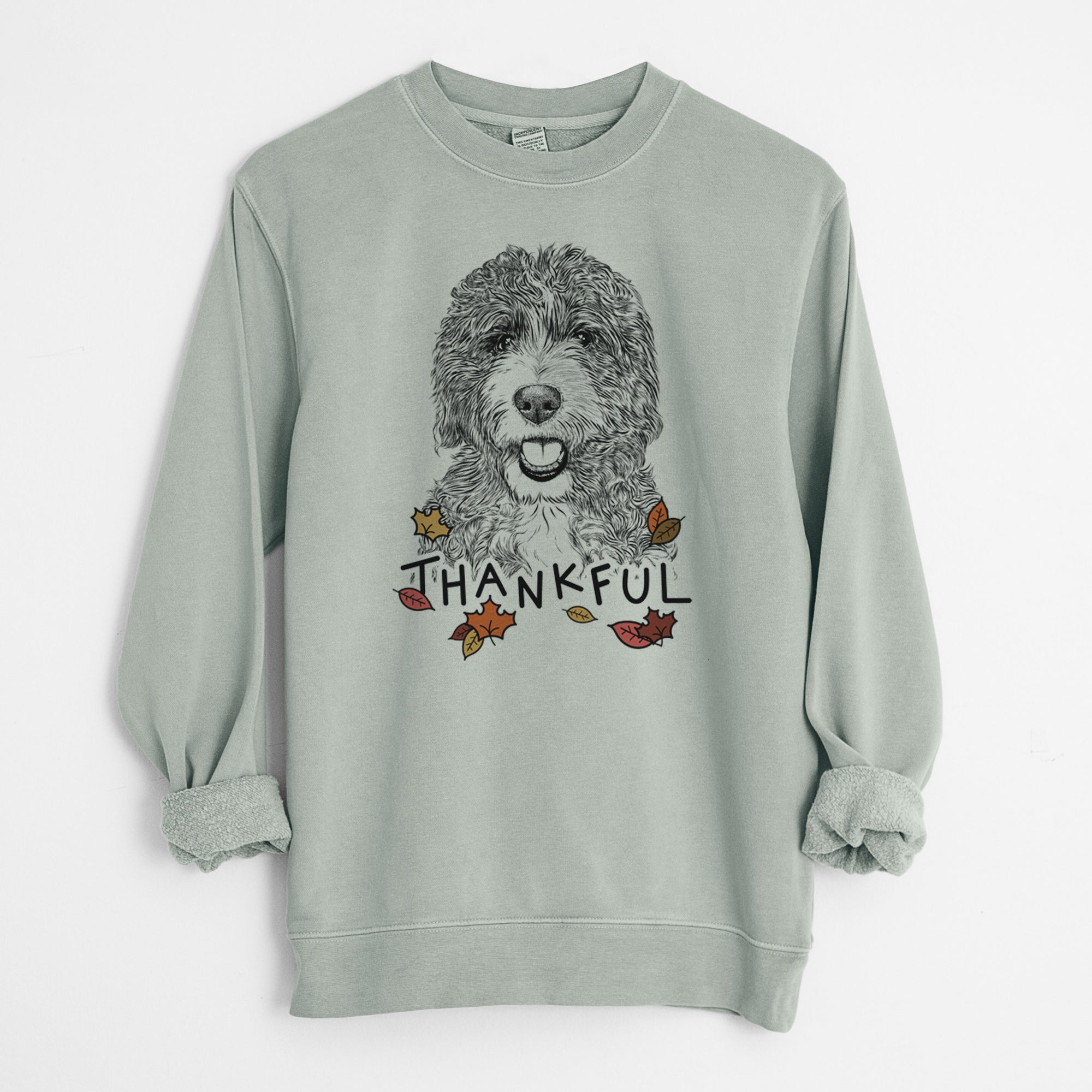 Thankful Bash the Bernedoodle - Unisex Pigment Dyed Crew Sweatshirt