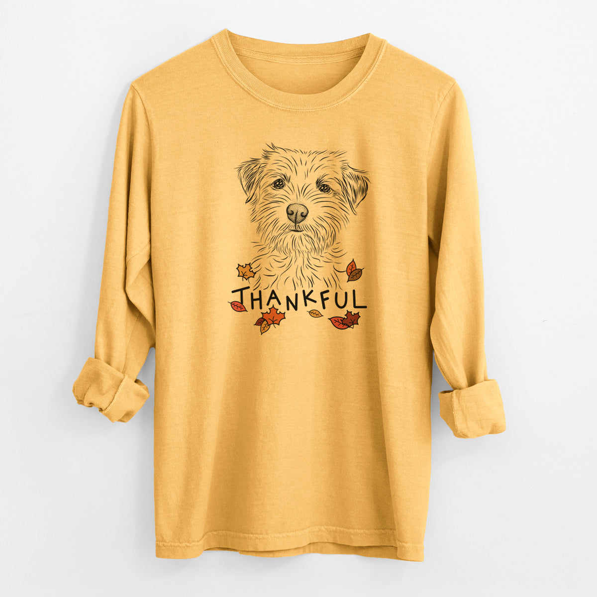 Thankful Benjamin the Border Terrier - Men's Heavyweight 100% Cotton Long Sleeve
