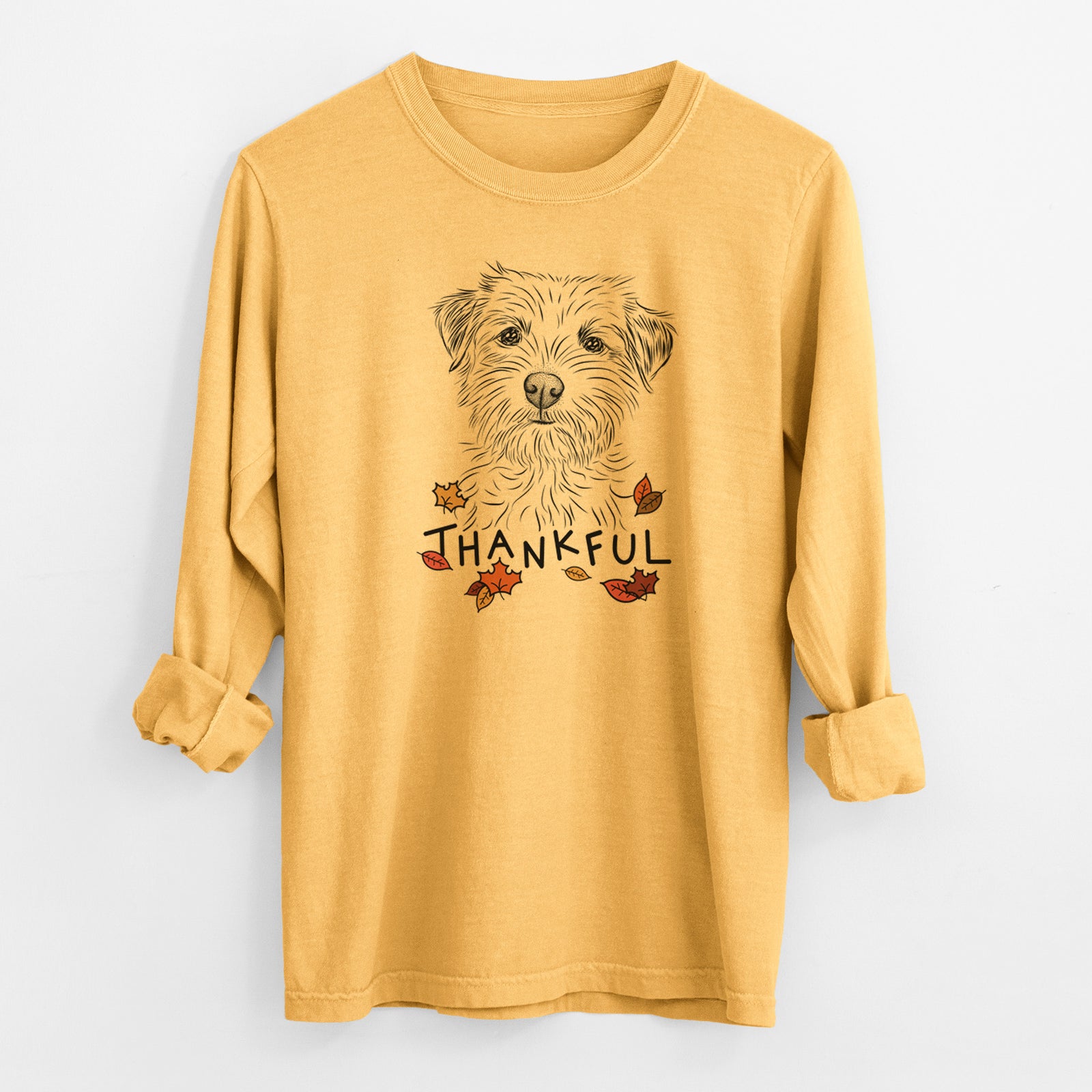 Thankful Benjamin the Border Terrier - Men's Heavyweight 100% Cotton Long Sleeve
