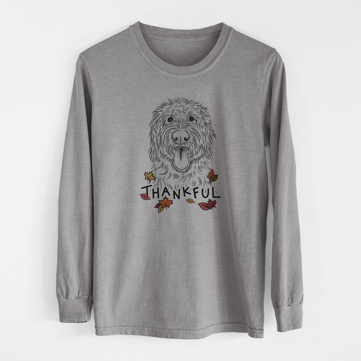 Thankful Bennett the Doodle - Men&#39;s Heavyweight 100% Cotton Long Sleeve