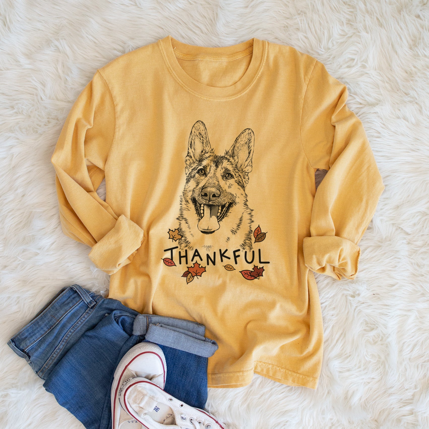 Thankful Benson the German Shepherd - Men's Heavyweight 100% Cotton Long Sleeve