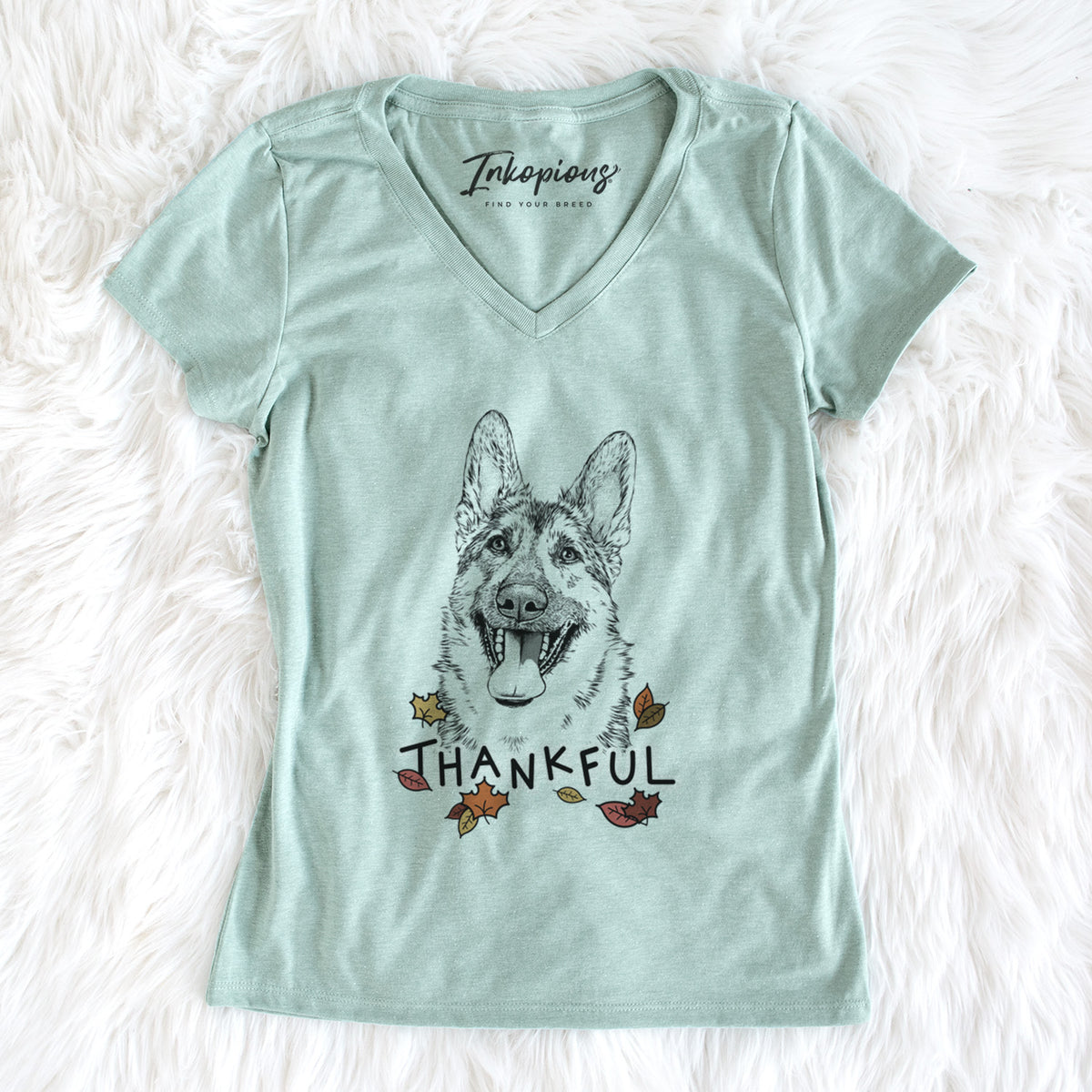 Thankful Benson the German Shepherd - Women&#39;s V-neck Shirt