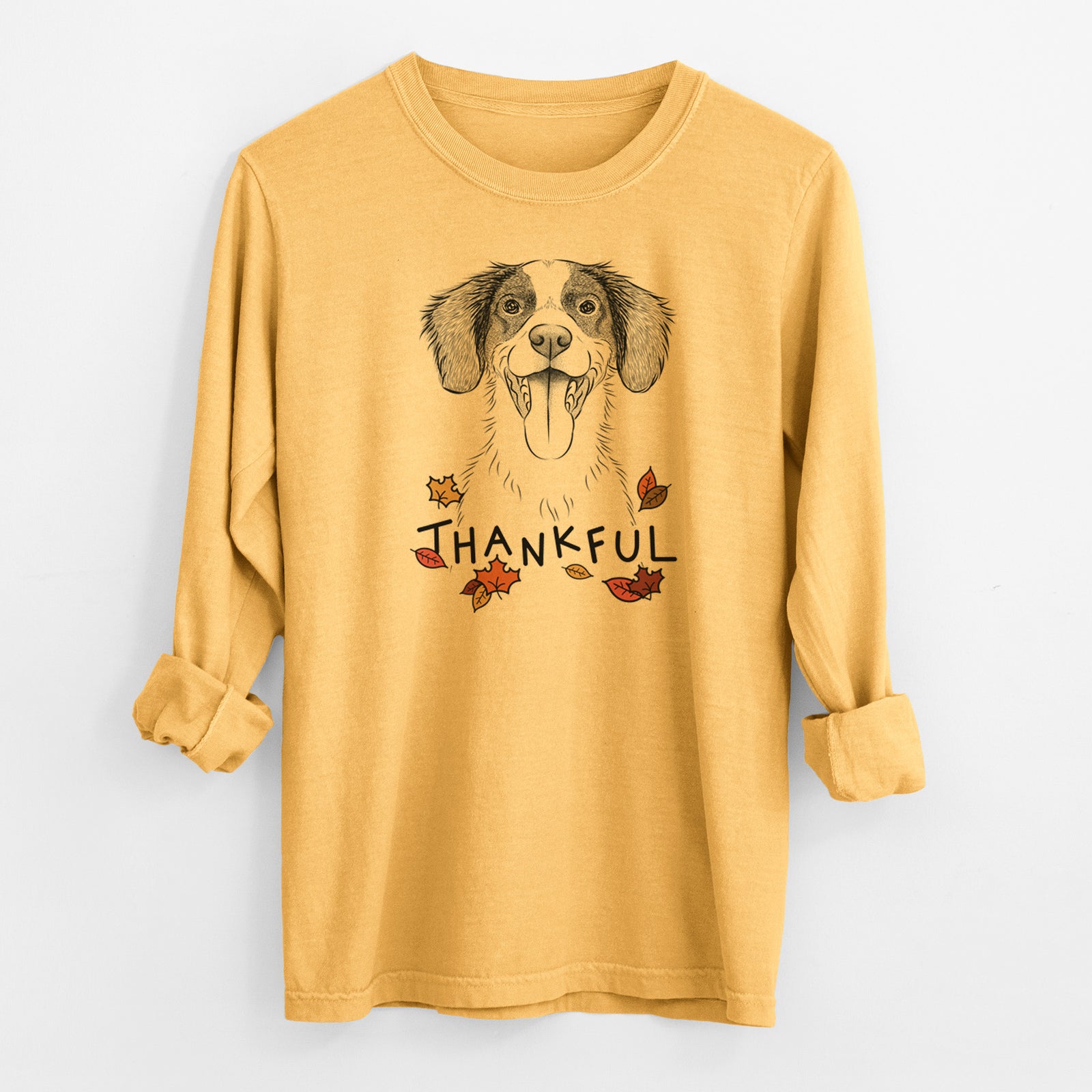 Thankful Birdie the Brittany - Men's Heavyweight 100% Cotton Long Sleeve