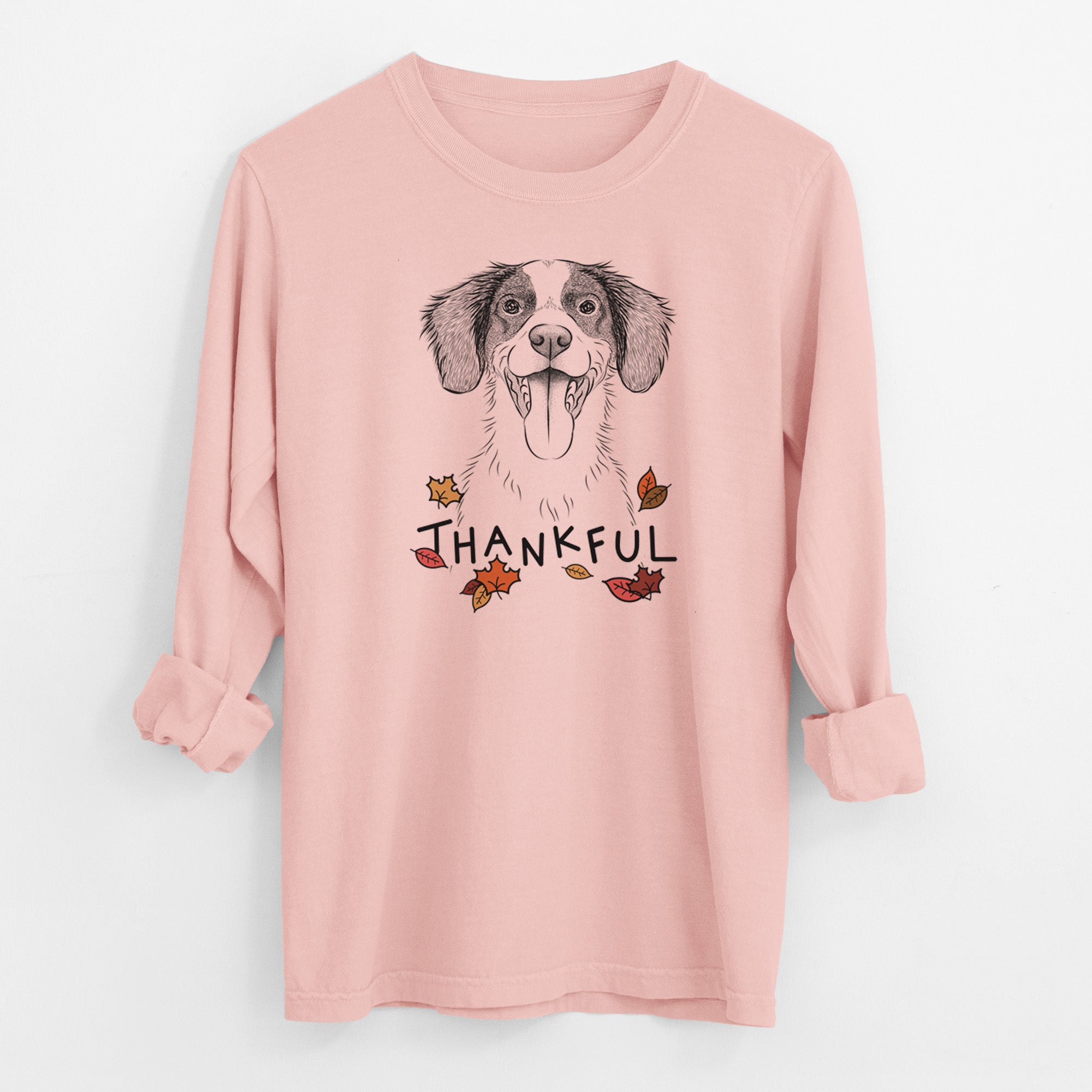 Thankful Birdie the Brittany - Men's Heavyweight 100% Cotton Long Sleeve