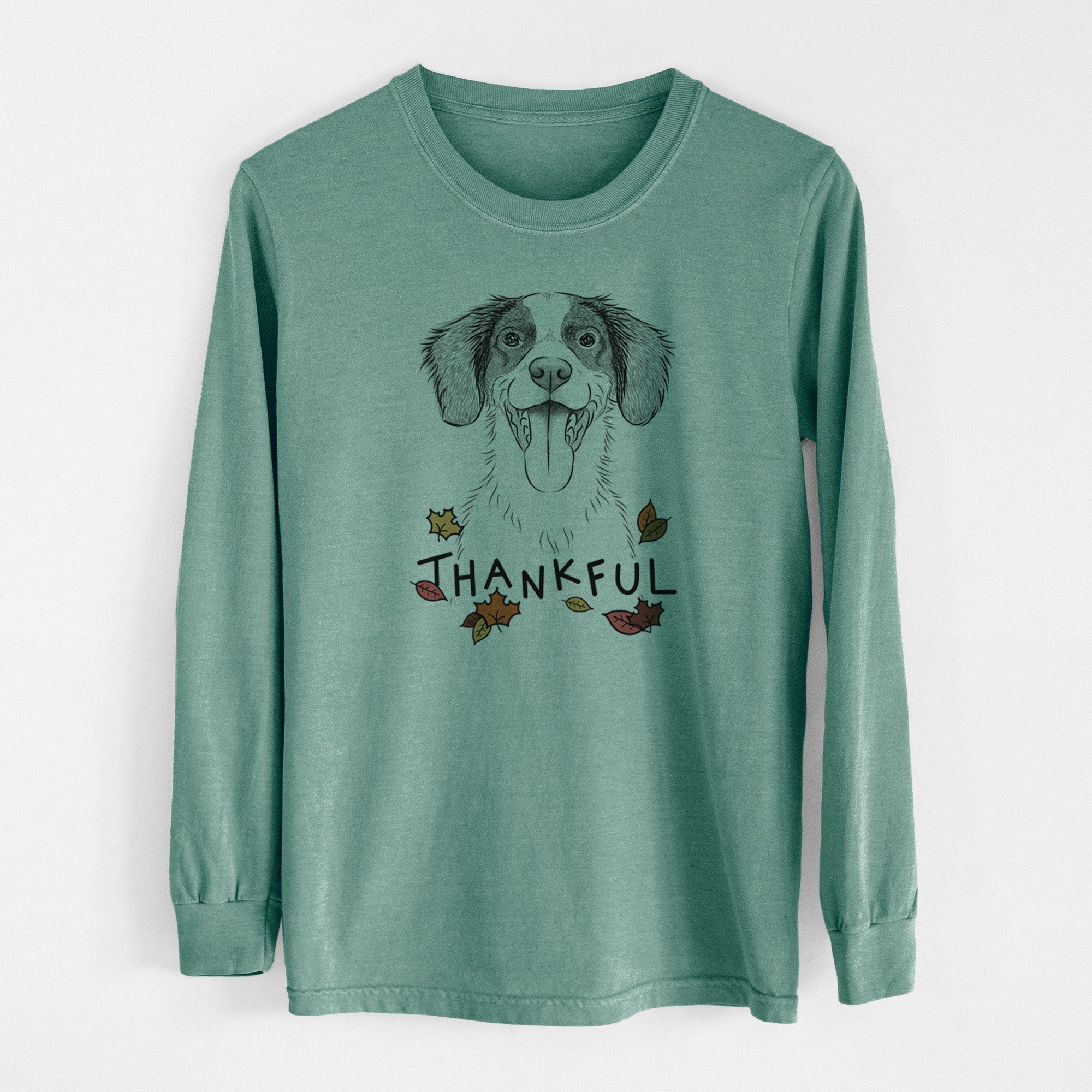 Thankful Birdie the Brittany - Men's Heavyweight 100% Cotton Long Sleeve