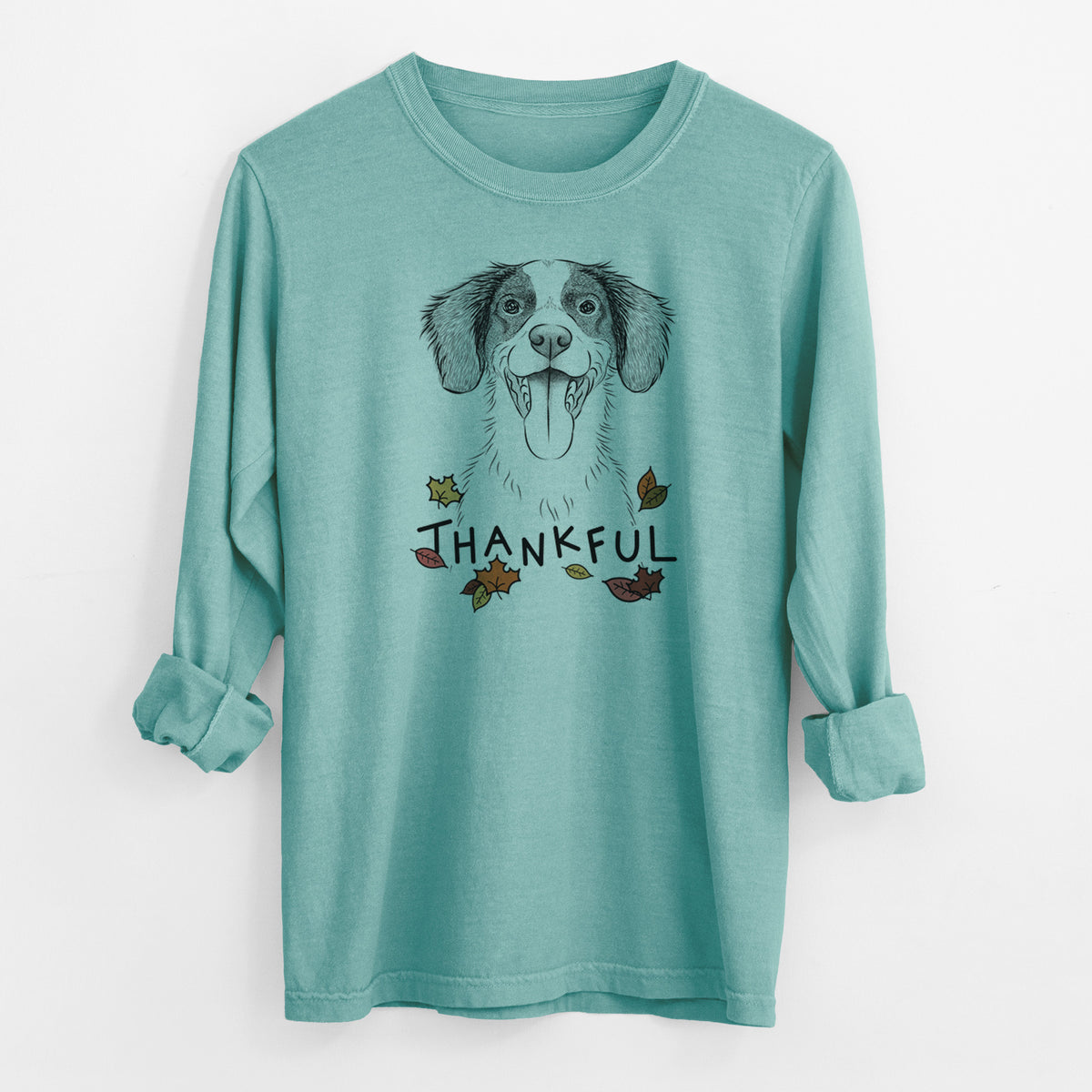 Thankful Birdie the Brittany - Men&#39;s Heavyweight 100% Cotton Long Sleeve