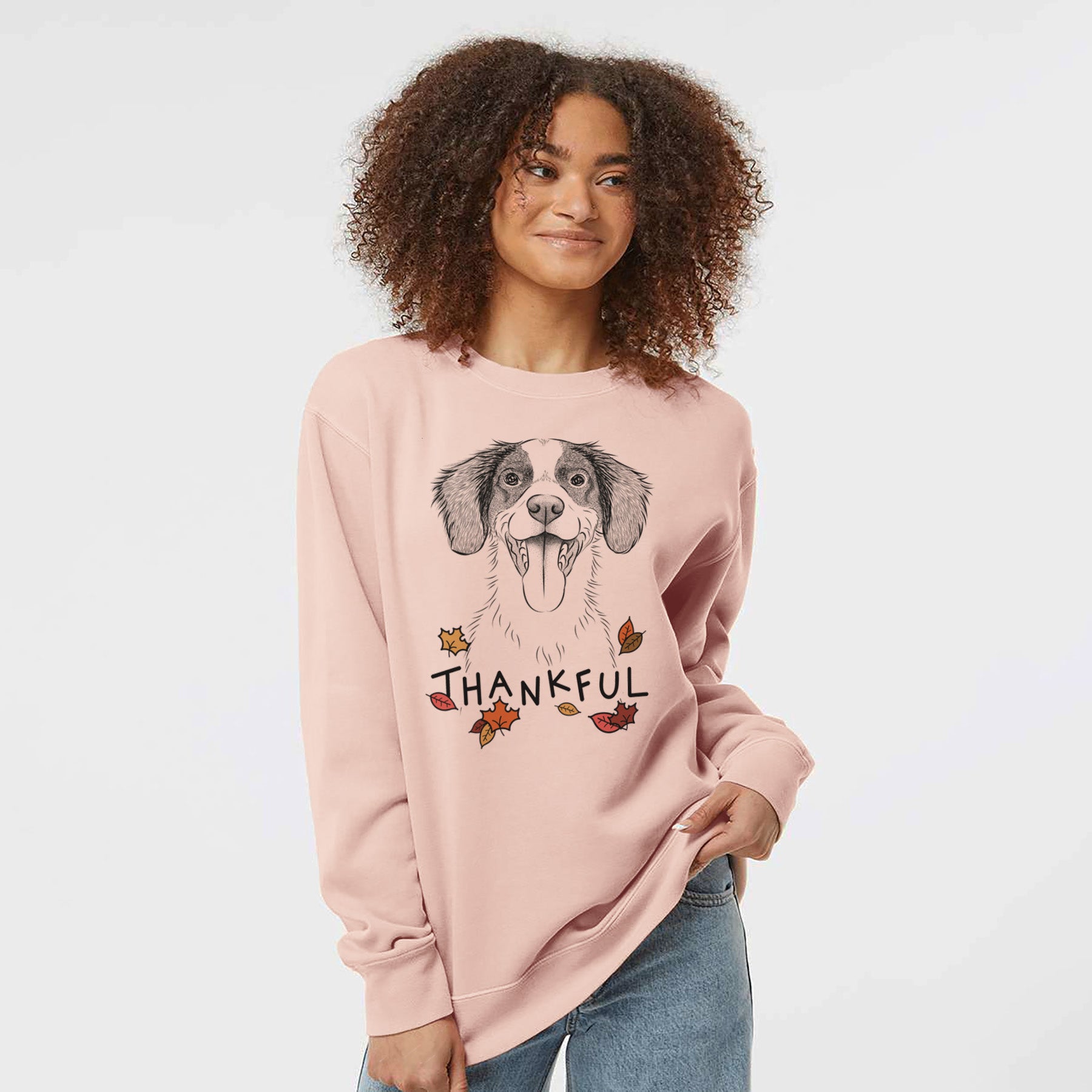 Thankful Birdie the Brittany - Unisex Pigment Dyed Crew Sweatshirt