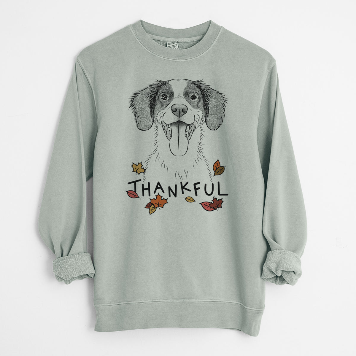 Thankful Birdie the Brittany - Unisex Pigment Dyed Crew Sweatshirt