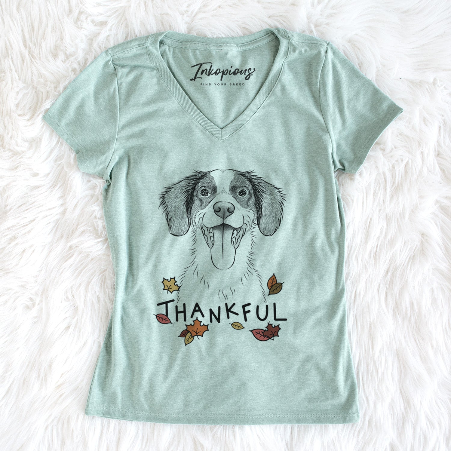 Thankful Birdie the Brittany - Women's V-neck Shirt