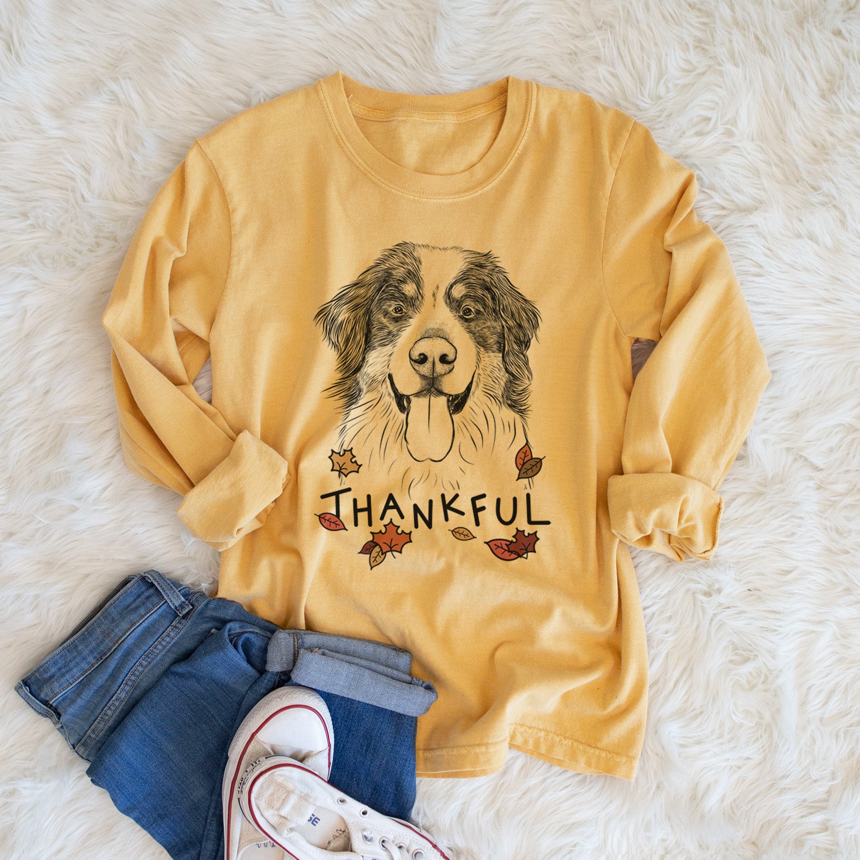 Thankful Blaze the Bernese Mountain Dog - Men's Heavyweight 100% Cotton Long Sleeve