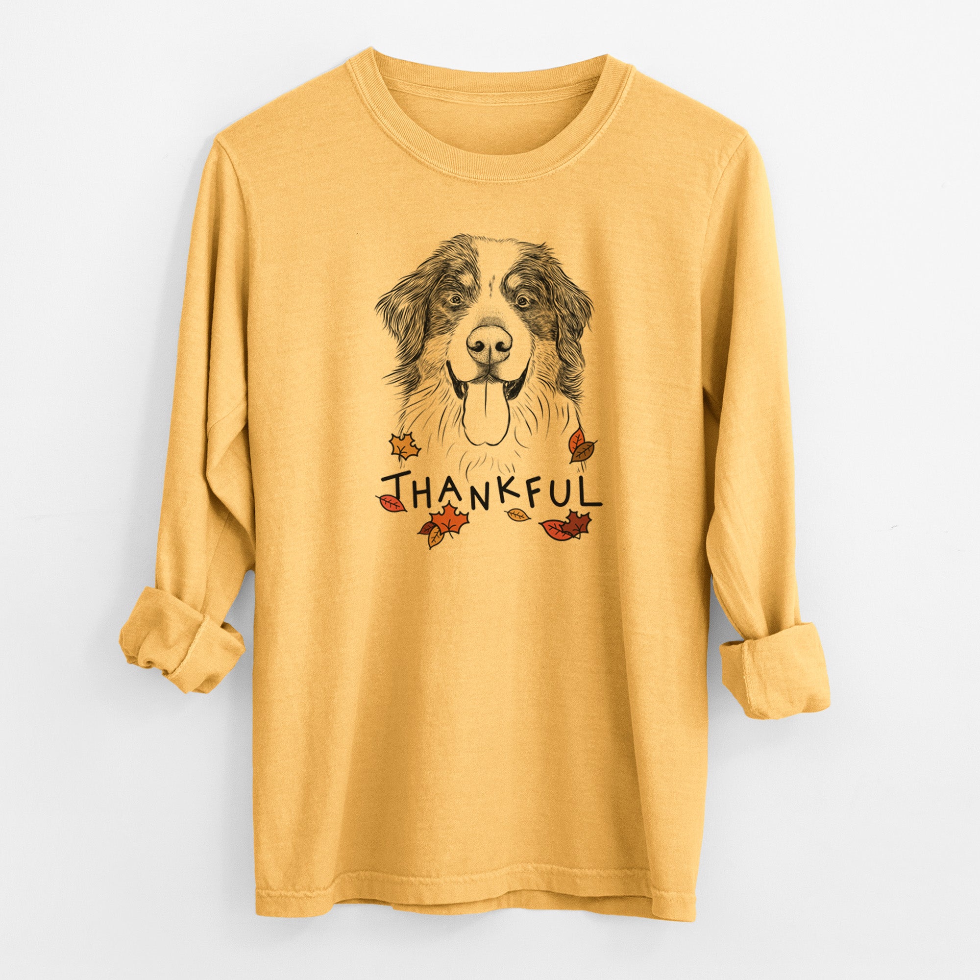 Thankful Blaze the Bernese Mountain Dog - Men's Heavyweight 100% Cotton Long Sleeve