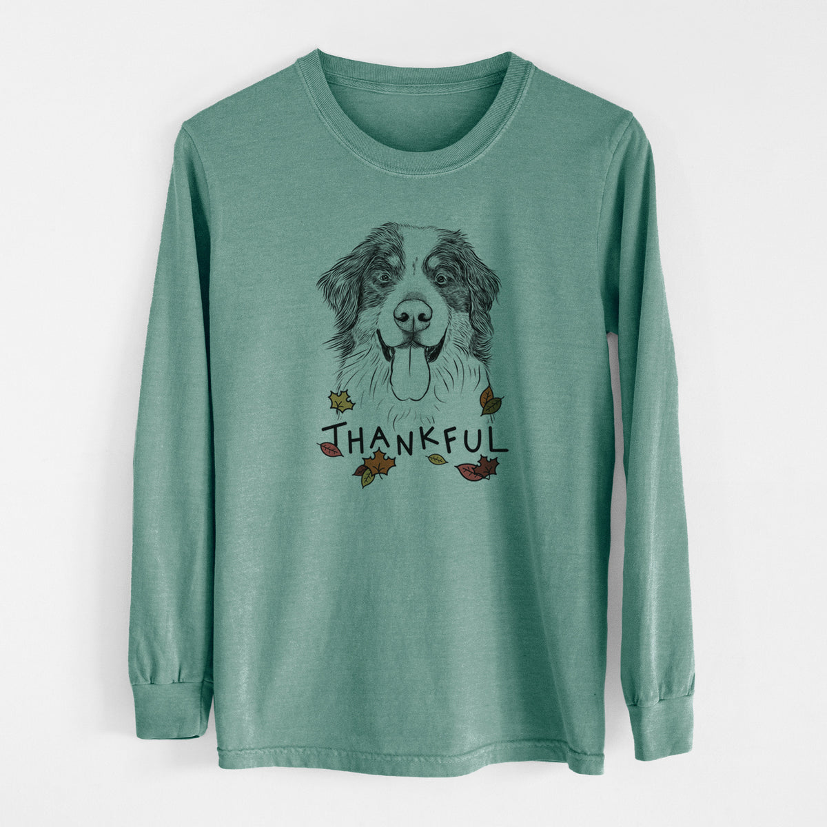 Thankful Blaze the Bernese Mountain Dog - Men&#39;s Heavyweight 100% Cotton Long Sleeve