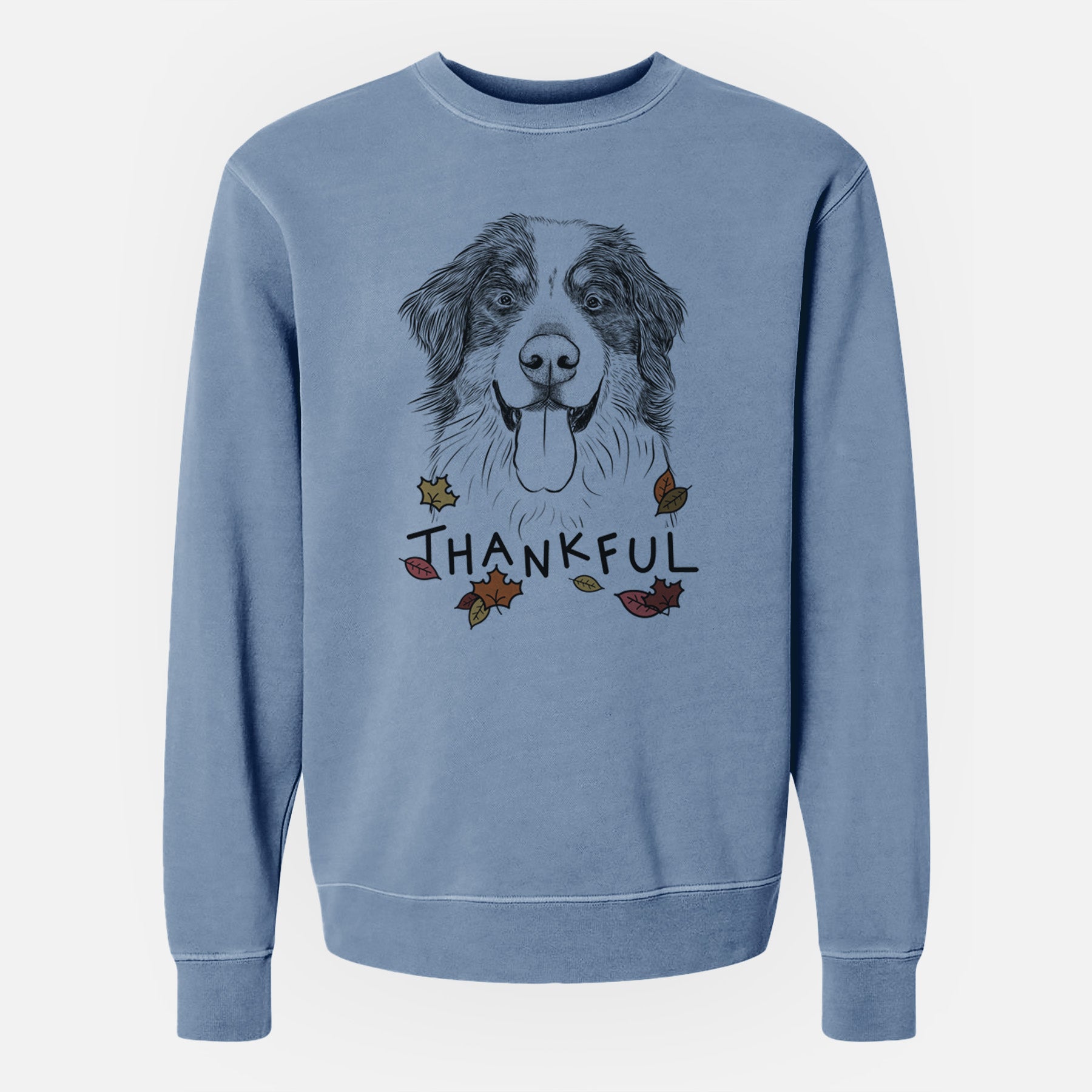 Thankful Blaze the Bernese Mountain Dog - Unisex Pigment Dyed Crew Sweatshirt