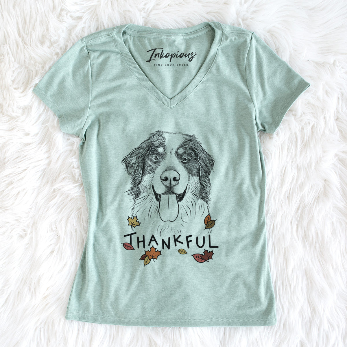 Thankful Blaze the Bernese Mountain Dog - Women&#39;s V-neck Shirt