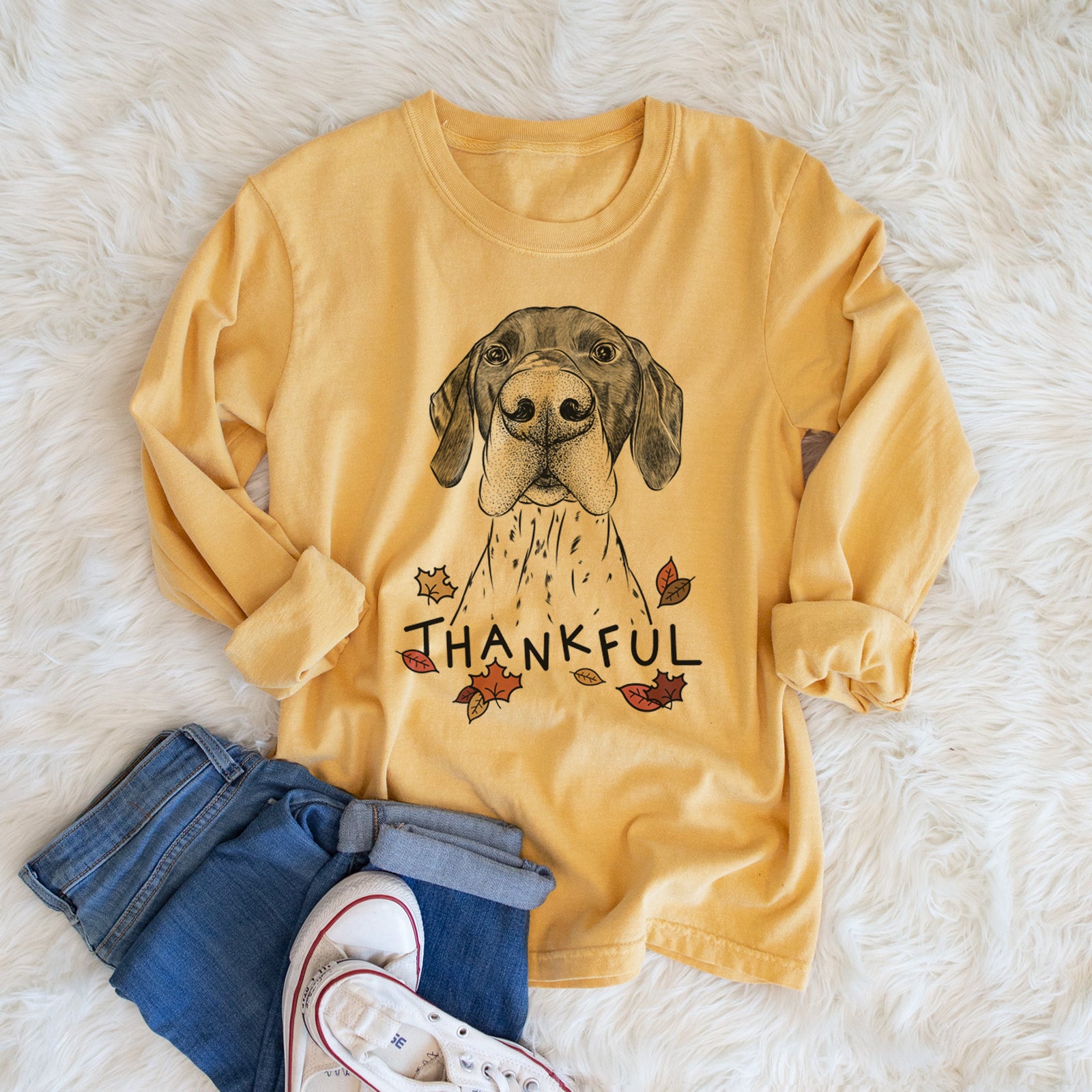 Thankful Booze the German Shorthaired Pointer - Men's Heavyweight 100% Cotton Long Sleeve