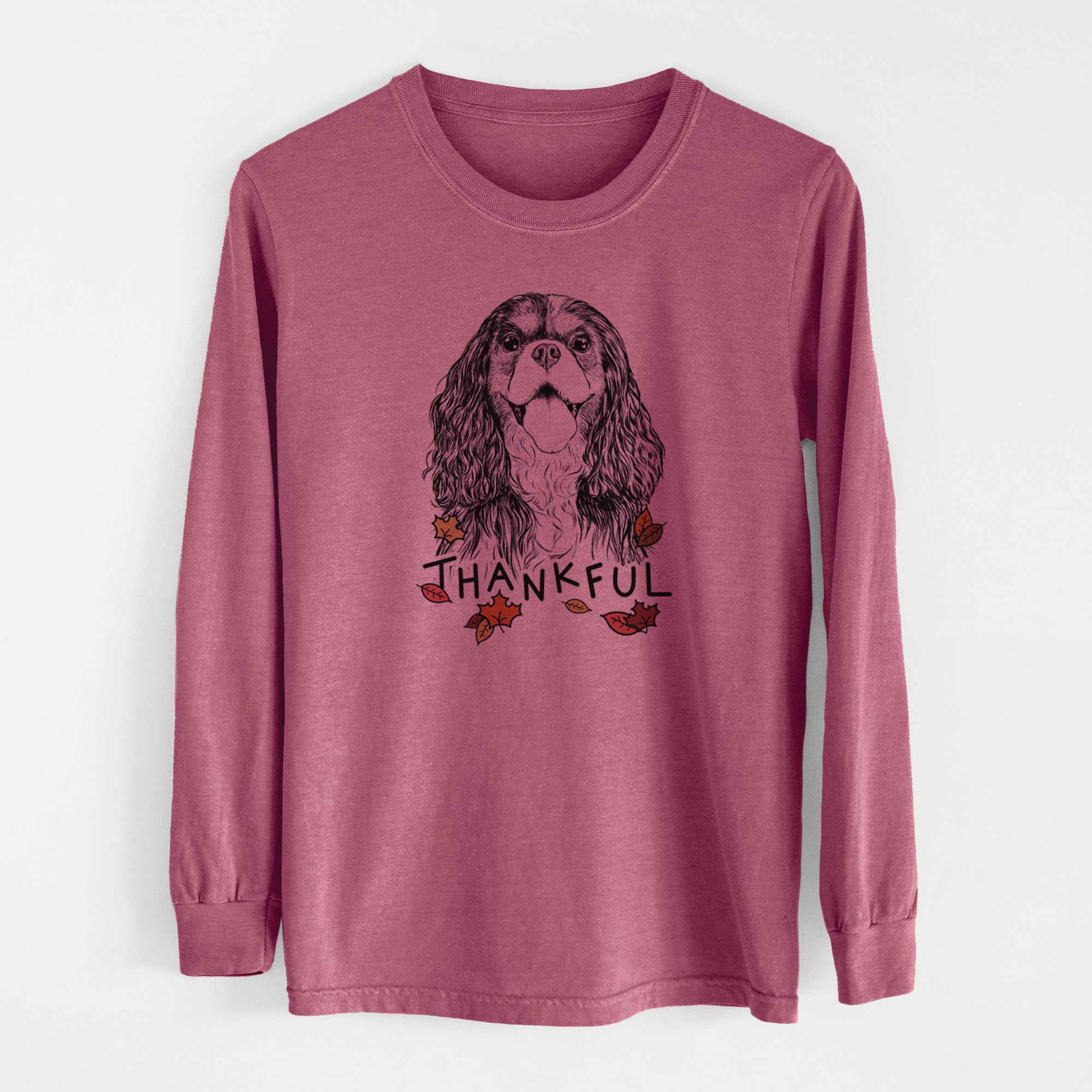 Thankful Brandy the Cavalier King Charles Spaniel - Men's Heavyweight 100% Cotton Long Sleeve