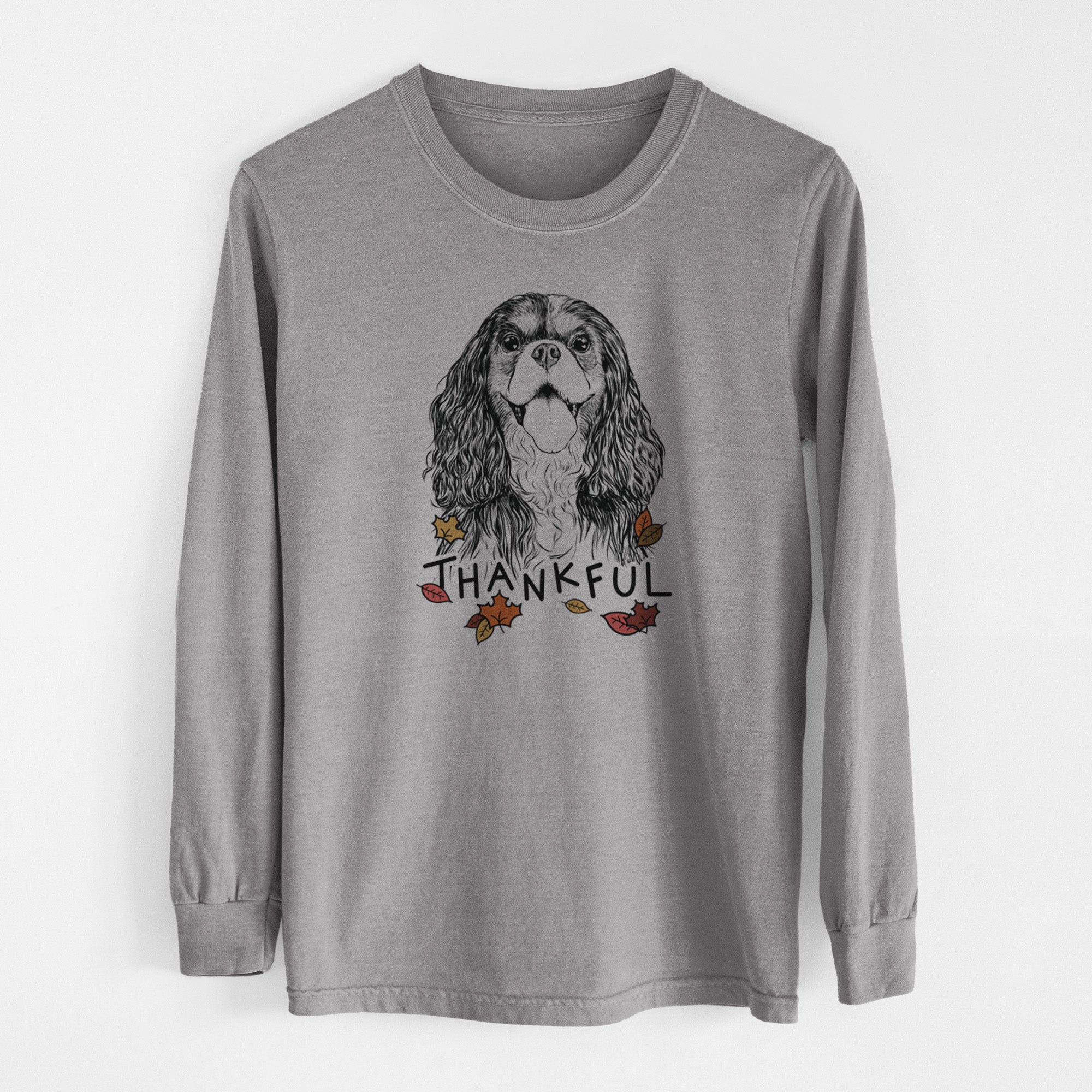 Thankful Brandy the Cavalier King Charles Spaniel - Men's Heavyweight 100% Cotton Long Sleeve