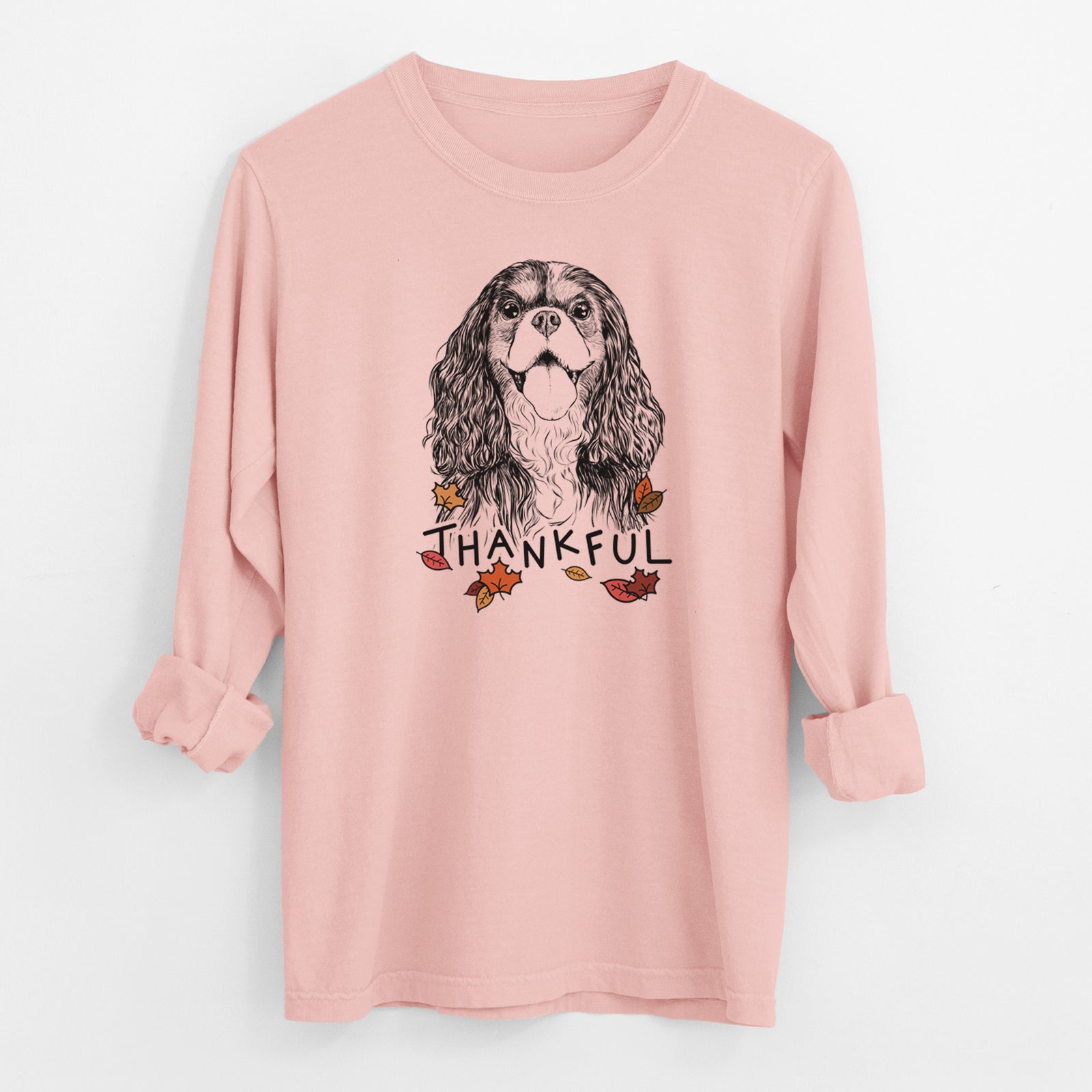 Thankful Brandy the Cavalier King Charles Spaniel - Men's Heavyweight 100% Cotton Long Sleeve